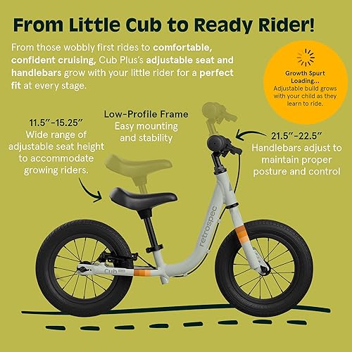 Miniatura 9 de Retrospec Cub Plus - Bicicleta de equilibrio para niños y niñas de 18 meses a 4 años, sin pedales, con marco ligero y freno en V ajustable, asiento