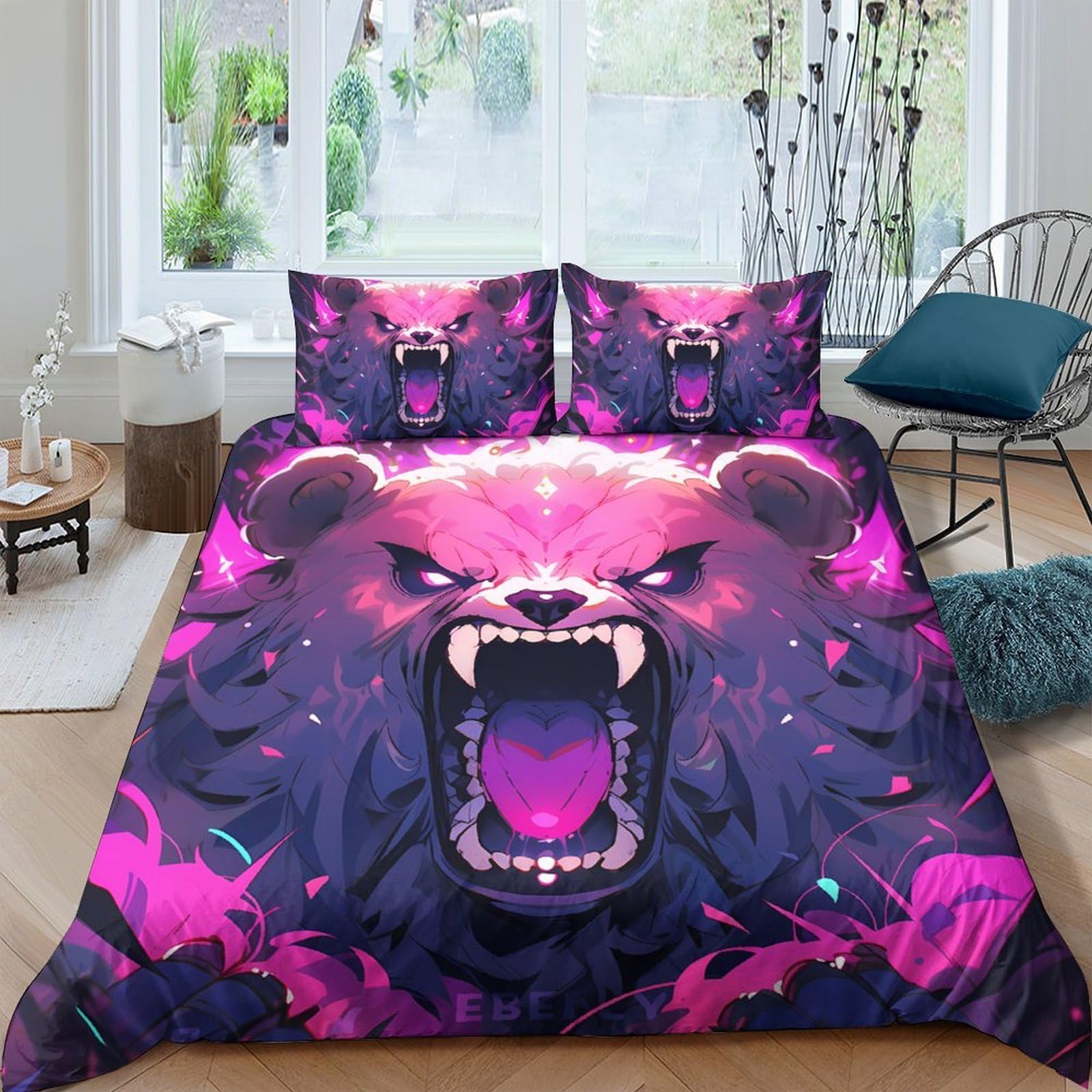 Ctjqhvkz Style-7 3D Printed Fierce Bear Fitted Sheet Microfiber Soft Anti-Slip Wild Animal Bed Cover For Bedroom Guest Room Decor Single（135X200cm）