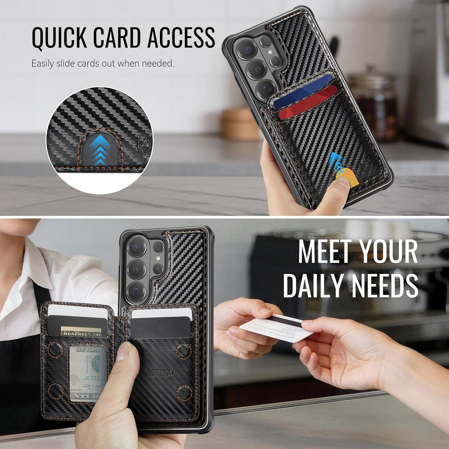 for Samsung Galaxy S26 Ultra Case Wallet Compatible with Magsafe, RFID Blocking Magnetic Card Holder 2 in 1 Detachable Kickstand Shockproof Phone Case for Galaxy S26 Ultra 6.9" Carbon Black