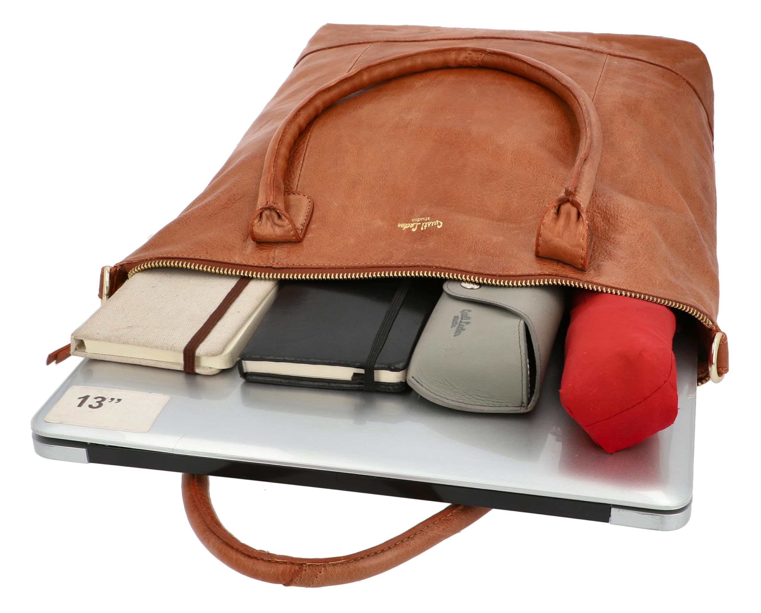Gusti Leder Shopper Damen Mia – Ledertasche mit Reißverschlussfach, abnehmbarem Trageriemen & 15 Zoll Laptopfach - Ideal für Alltag & Büro
