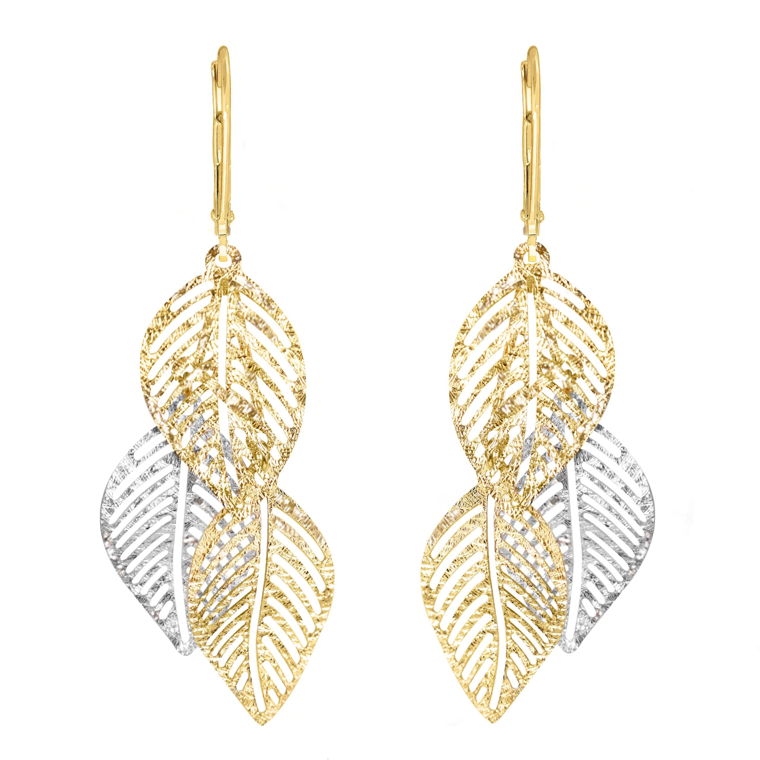 forme di Lucchetta Para mujer – Pendientes o collar con hojas con textura brillante de oro amarillo y blanco