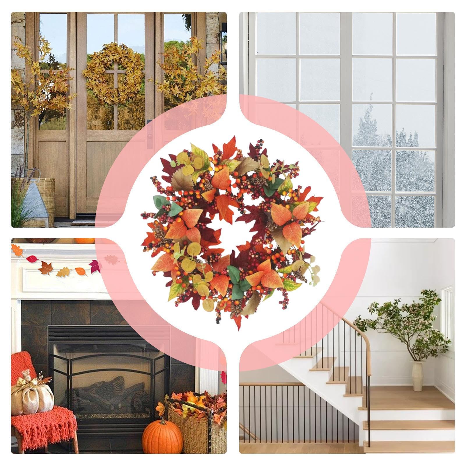 Northlight Couronne De Thanksgiving Artificielle Rouge Et Orange Aux Baies D Automne Et Mini Citrouille
