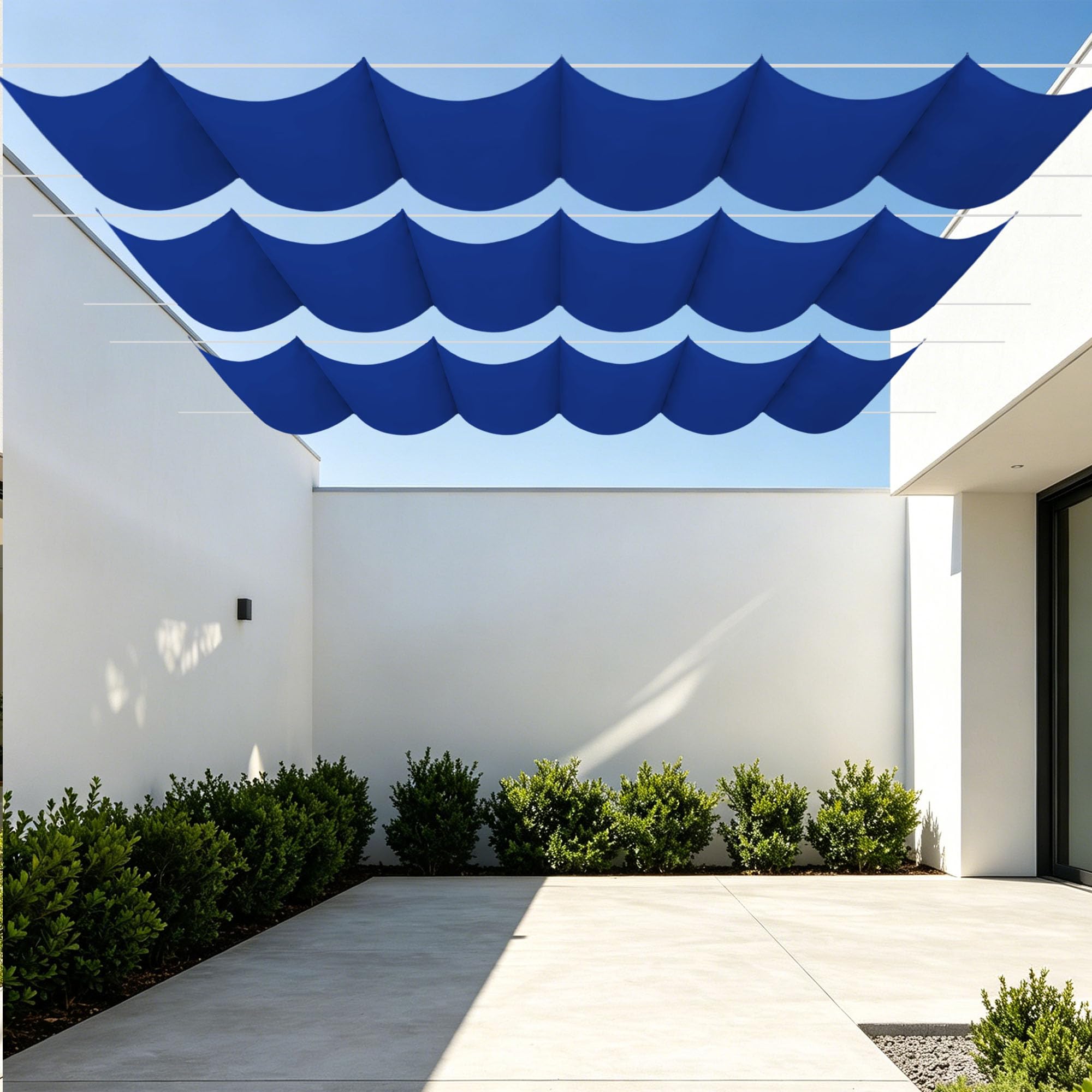 Toile ombrage rétractable vague 5,5x6,5m imperméable bleu