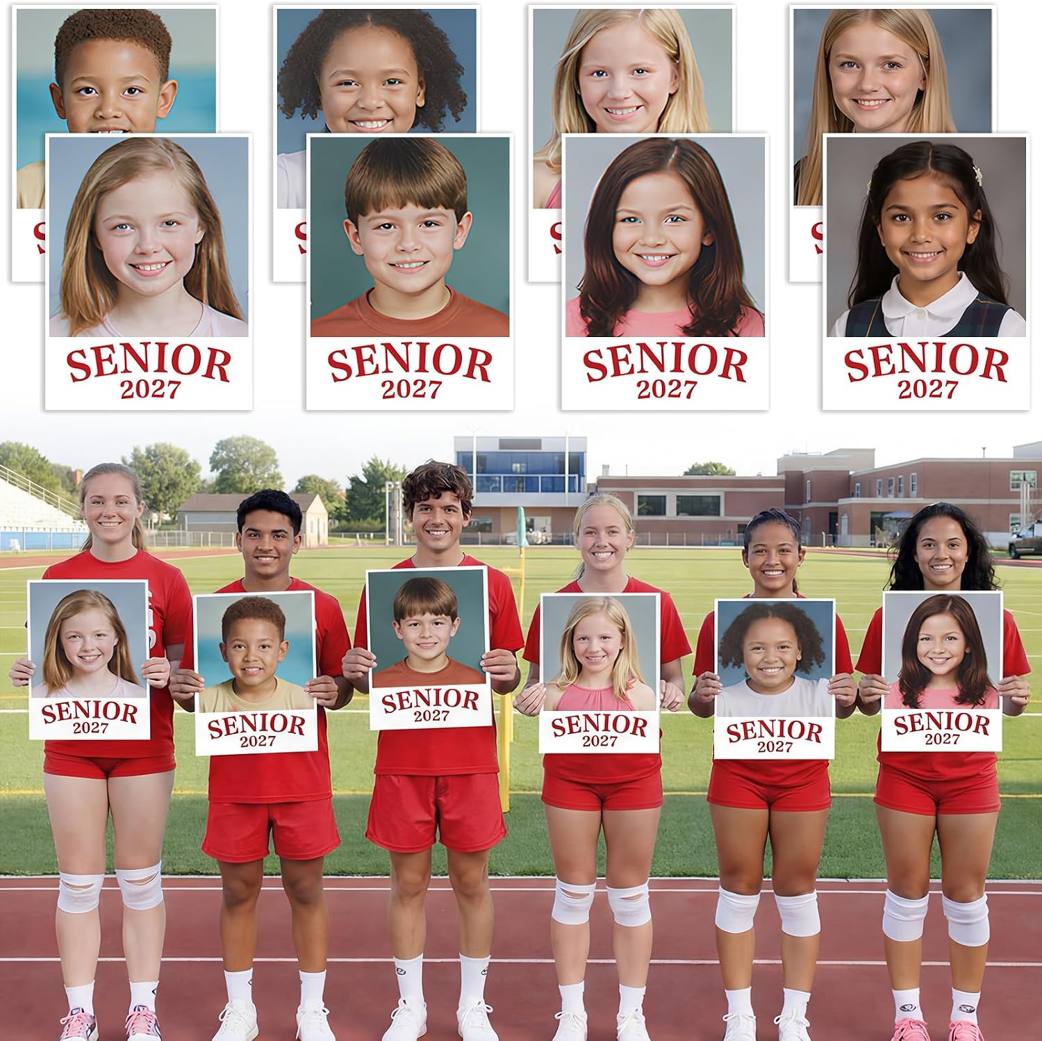 MotiMind Red 8 Pcs Class of 2027 Senior Photo Booth Props Frame 12 x 16