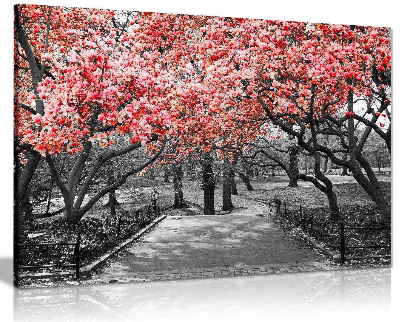 Panther Print Red Black & White Wall Art Blossoms Canvas Wall Art Picture Print Home Decor 91X61cm (36X24in)
