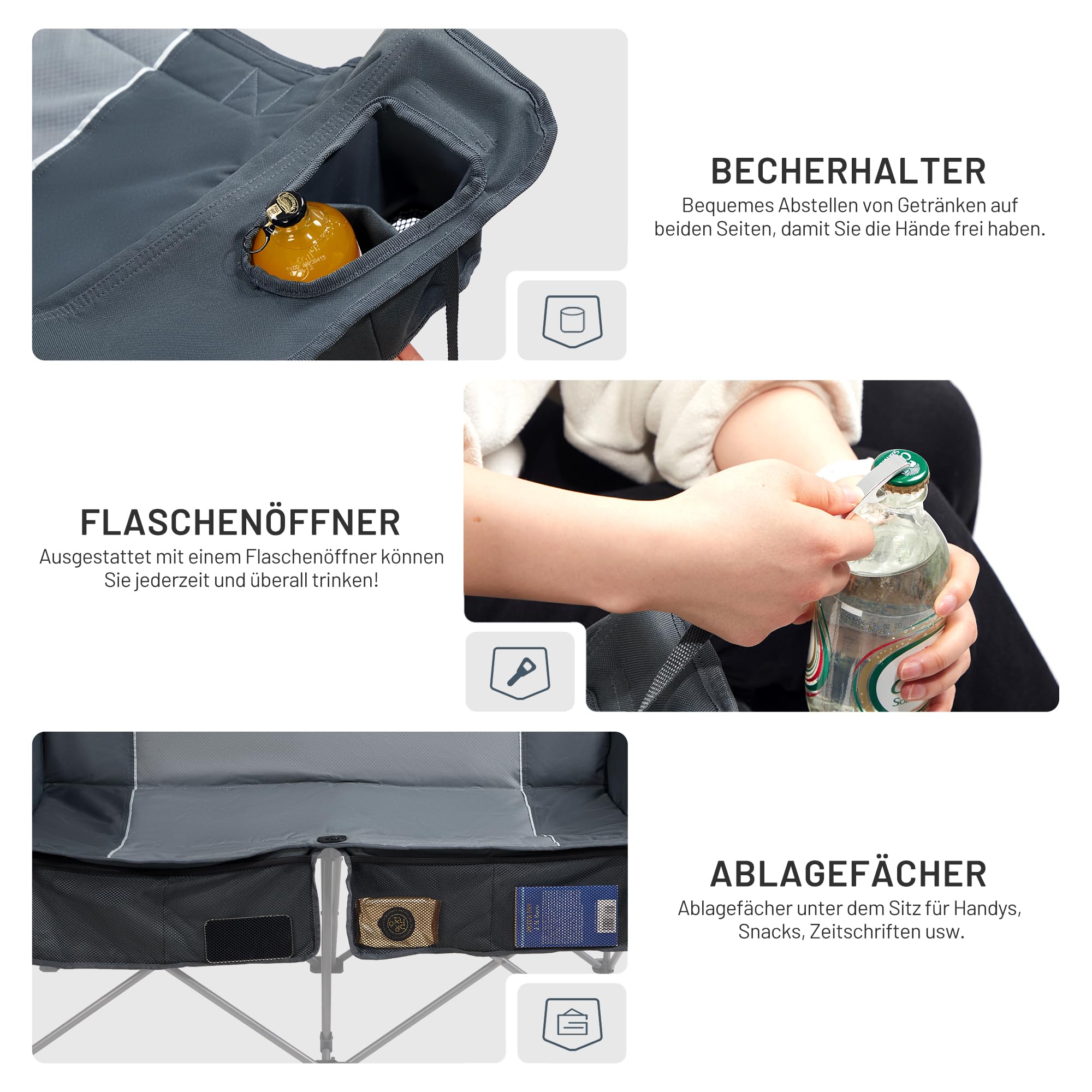 TIMBER RIDGE Campingstuhl Faltbar für 2 Personen 320KG Belastbar Faltsofa Klappstuhl XXL 2 Sitzer Campingsofa mit Getränkehaltern und Seitentasche Hohe Lehne Sessel für Outdoor Camping Balkon Garten