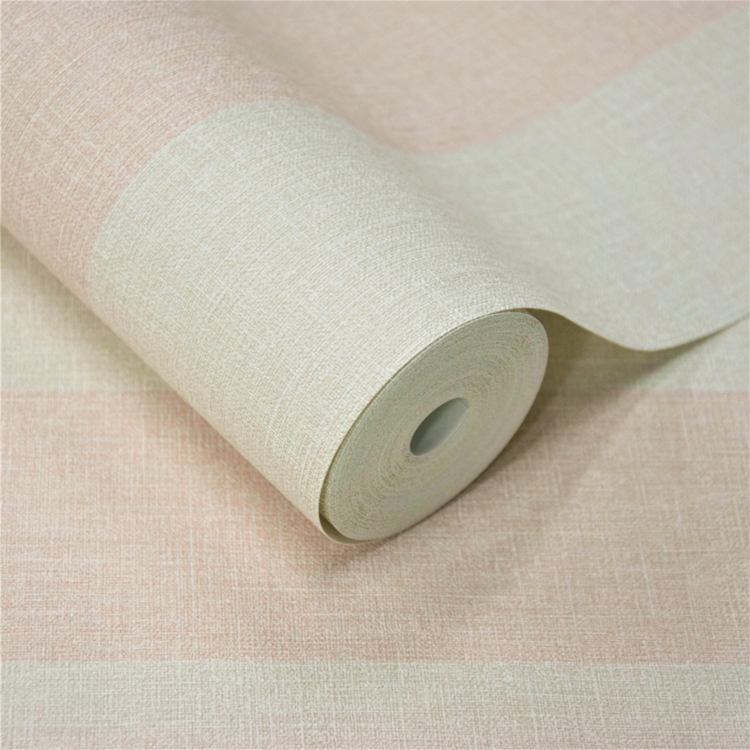 Grandeco Pink Boutique Pure & Protect Stratus Stripe Linen Textured Antibacterial Wallpaper, Pale