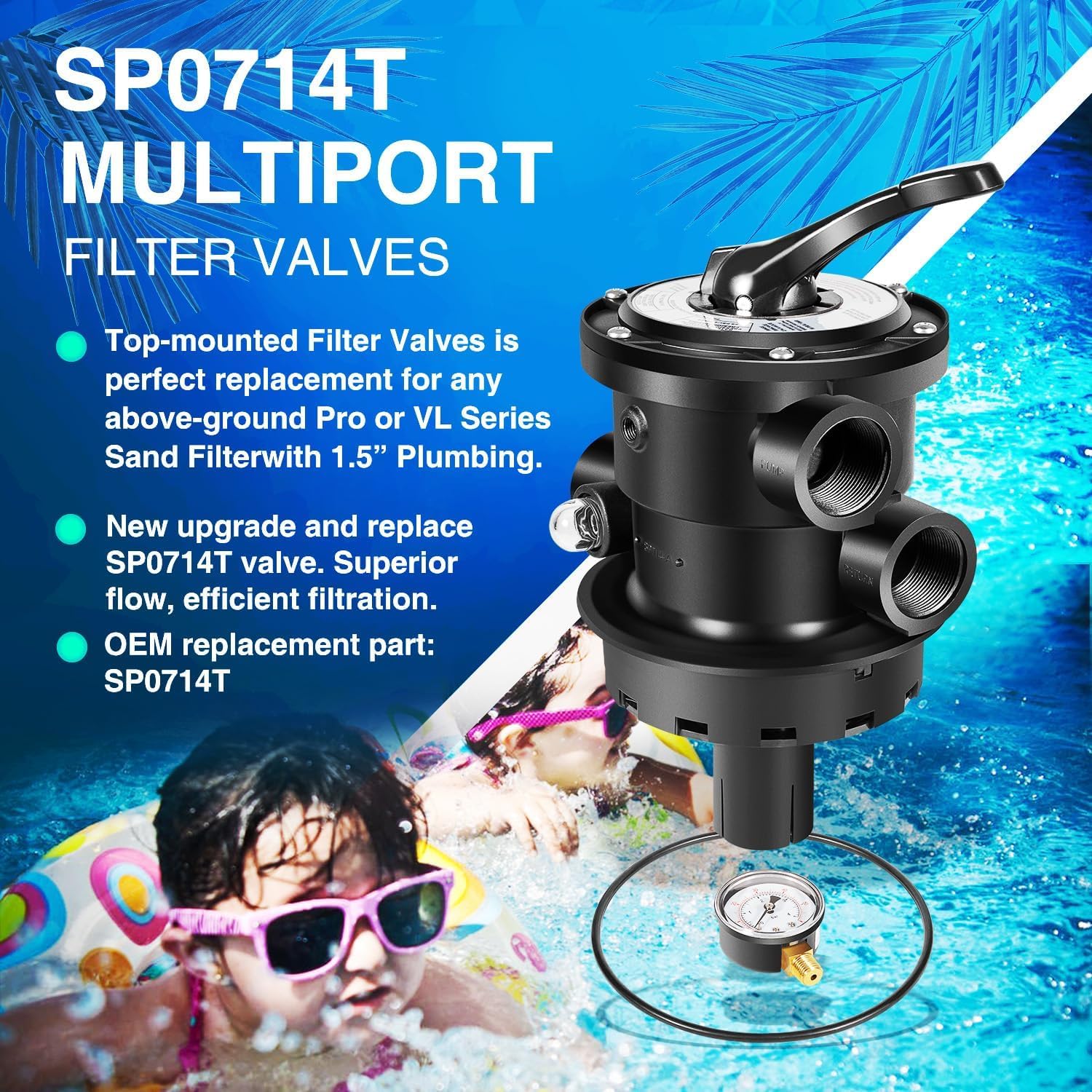 Ersatz für Hayward SP0714T VariFlo XL Mehrwegeventil, Tophalterung, kompatibel mit Sandfilter für Pro oder VL Serie oberirdische Pool Pro oder VL Serie, 3,8 cm Rohrleitung, Steuerventil