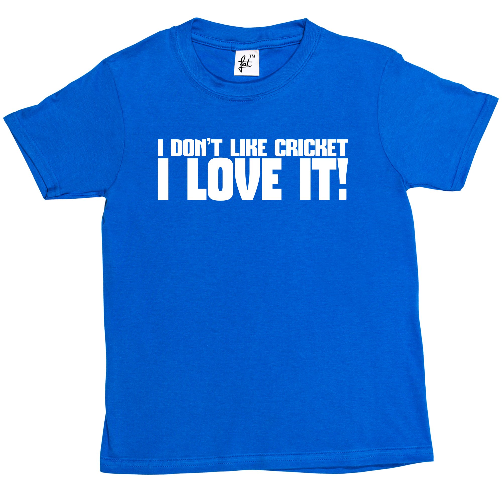 Fancy A Snuggle Boys Royal Blue I Don't Like Cricket I Love It! Kids Girl Cotton Short Sleeve T-Shirt - Size 1-2 Years