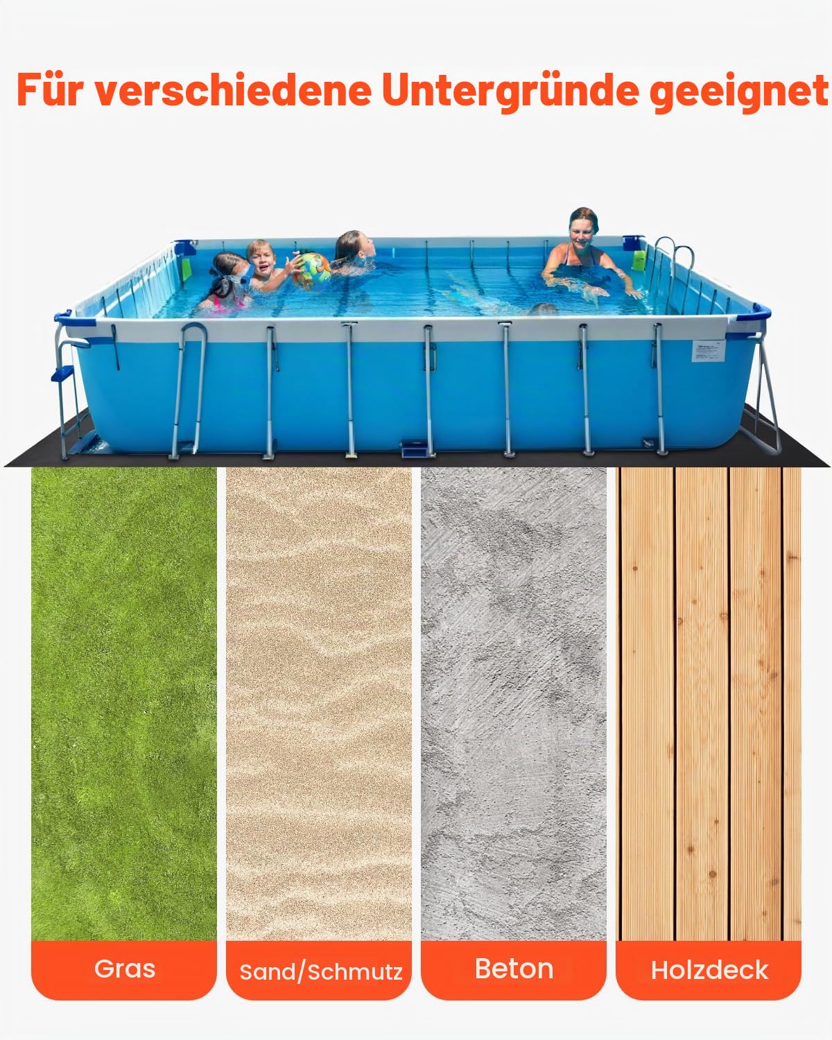 VEVOR Rechteckige Poolunterlage, 3,6 x 7,3 m, Bodenplane für oberirdische Schwimmbecken, extra Dicke Bodenschutzplane, Poolmatte aus Geotextilmaterial, verlängert die Lebensdauer der Folie