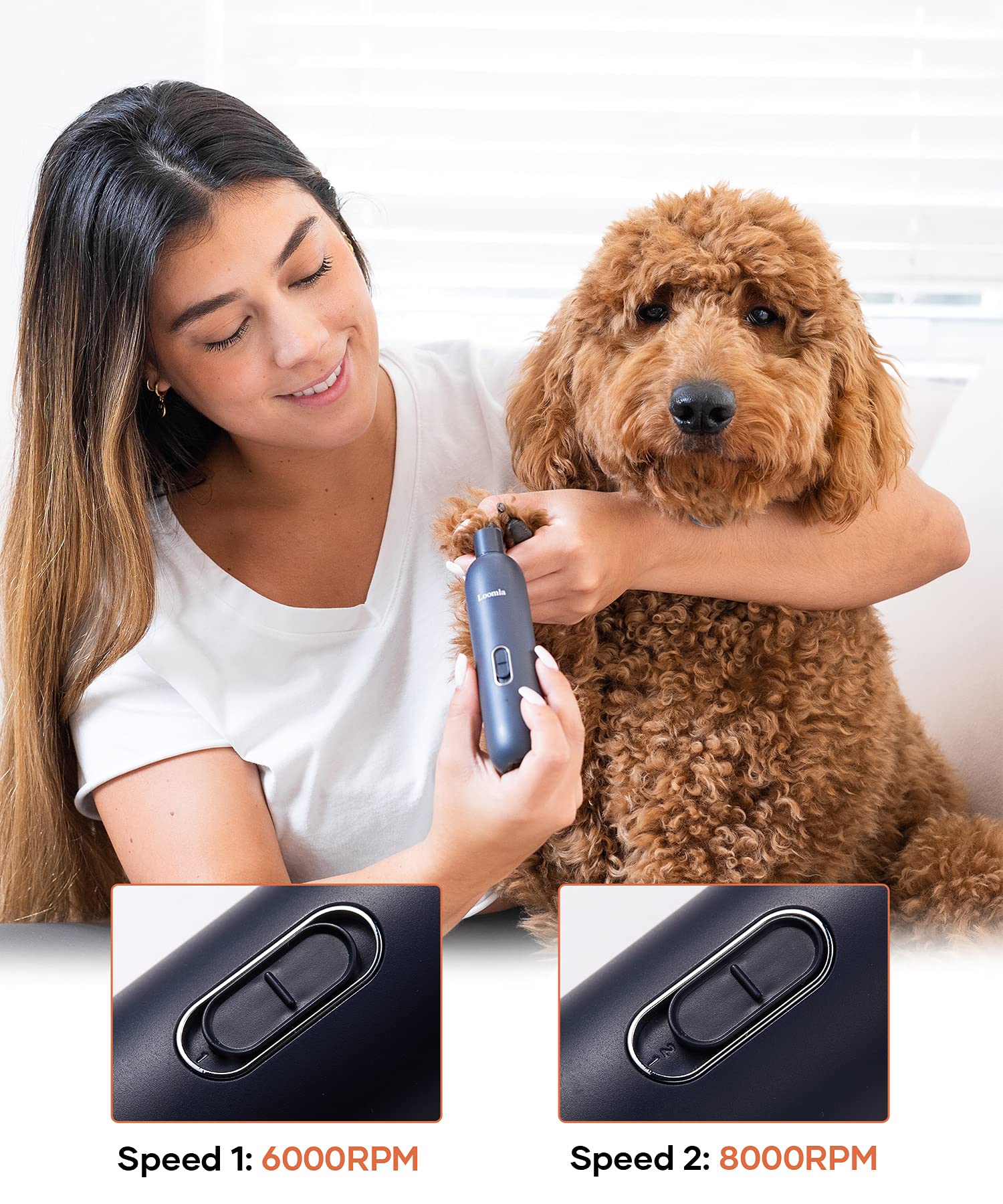 Broyeur à Griffes pour Chiens, Chats et Petits Animaux, toiletteur Professionnel avec 3 Pointes de meulage interchangeables, Faible Vibration et Fonctionnement Silencieux, Rechargeable par USB