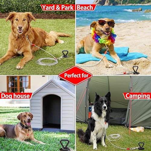 Miniatura 7 de Meegood Cable y estaca de amarre para perros de 25 pies  Correa y estaca para perros pequeños, medianos y grandes, de hasta 125 libras, sin enredos