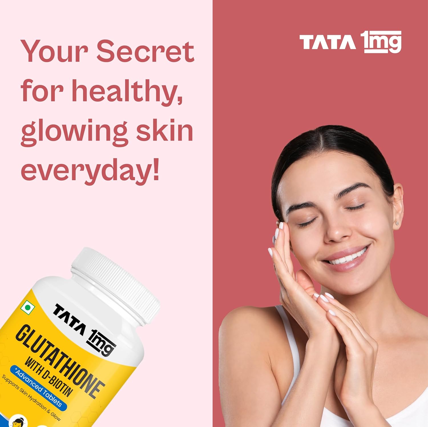 Tata 1mg glutathion advanced capsules with vitamin C, E, biotin and grape seed extracts, skin glow, hydration and radiance, pack of 30 tablets Tata 1mg glutathion advanced capsules with vitamin C, E, biotin and grape seed extracts, skin glow, hydration and radiance, pack of 30 tablets
