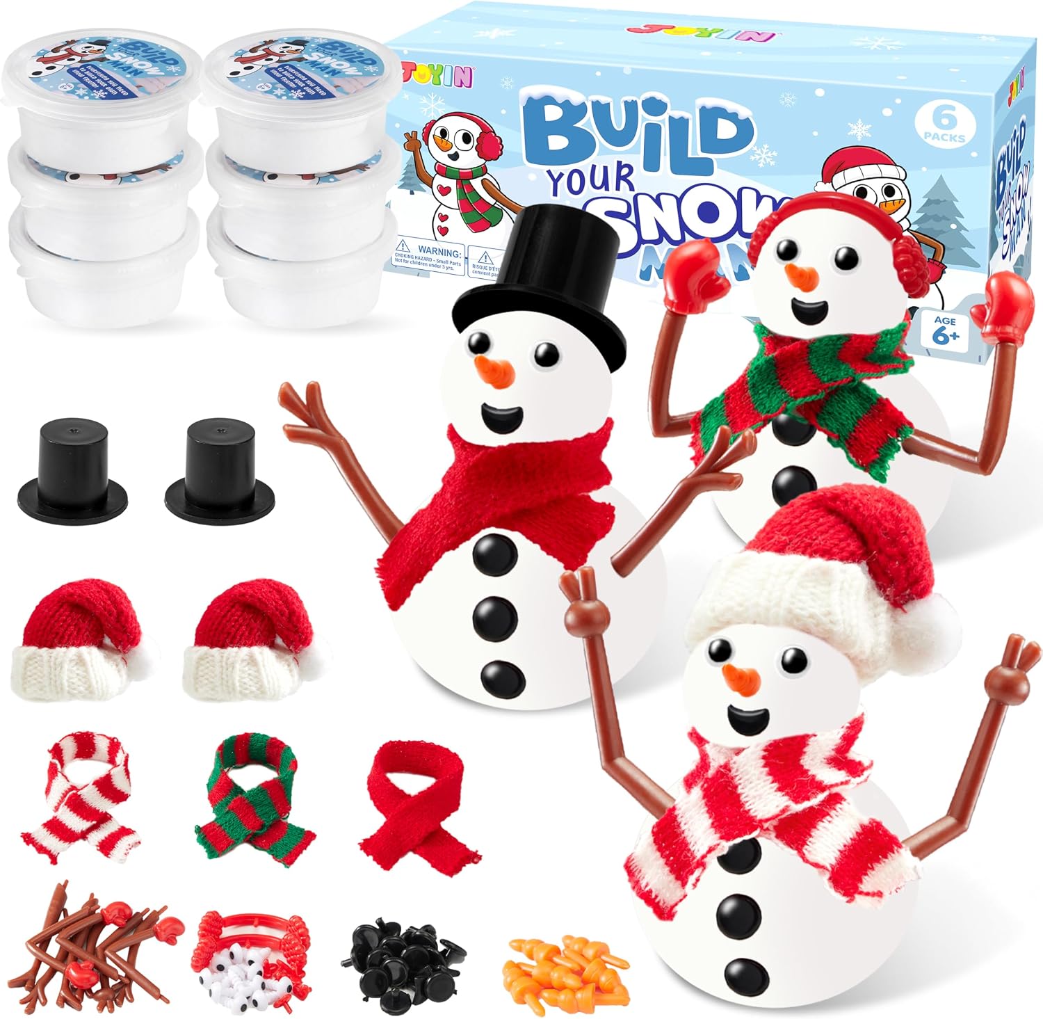 JOYIN Christmas 6 Packs Build a Snowman Craft Kit, Modeling Clay DIY Make a Snowman Kit