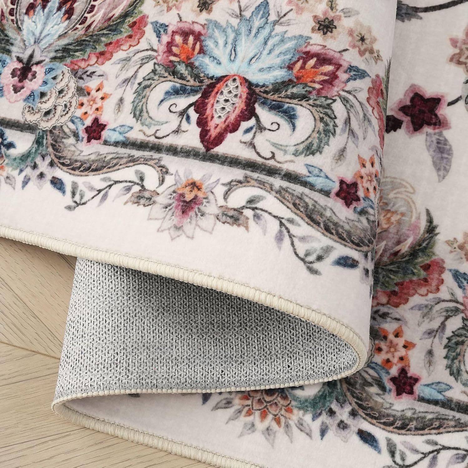 Rugcomf Vintage Paisley Rugs for Living Room 8'x10' - Machine Washable Area Rug, Non-Slip Low Pile Large Floral Carpet for Bedroom, Dining Room, Farmhouse, Office, Kids Playroom - Beige