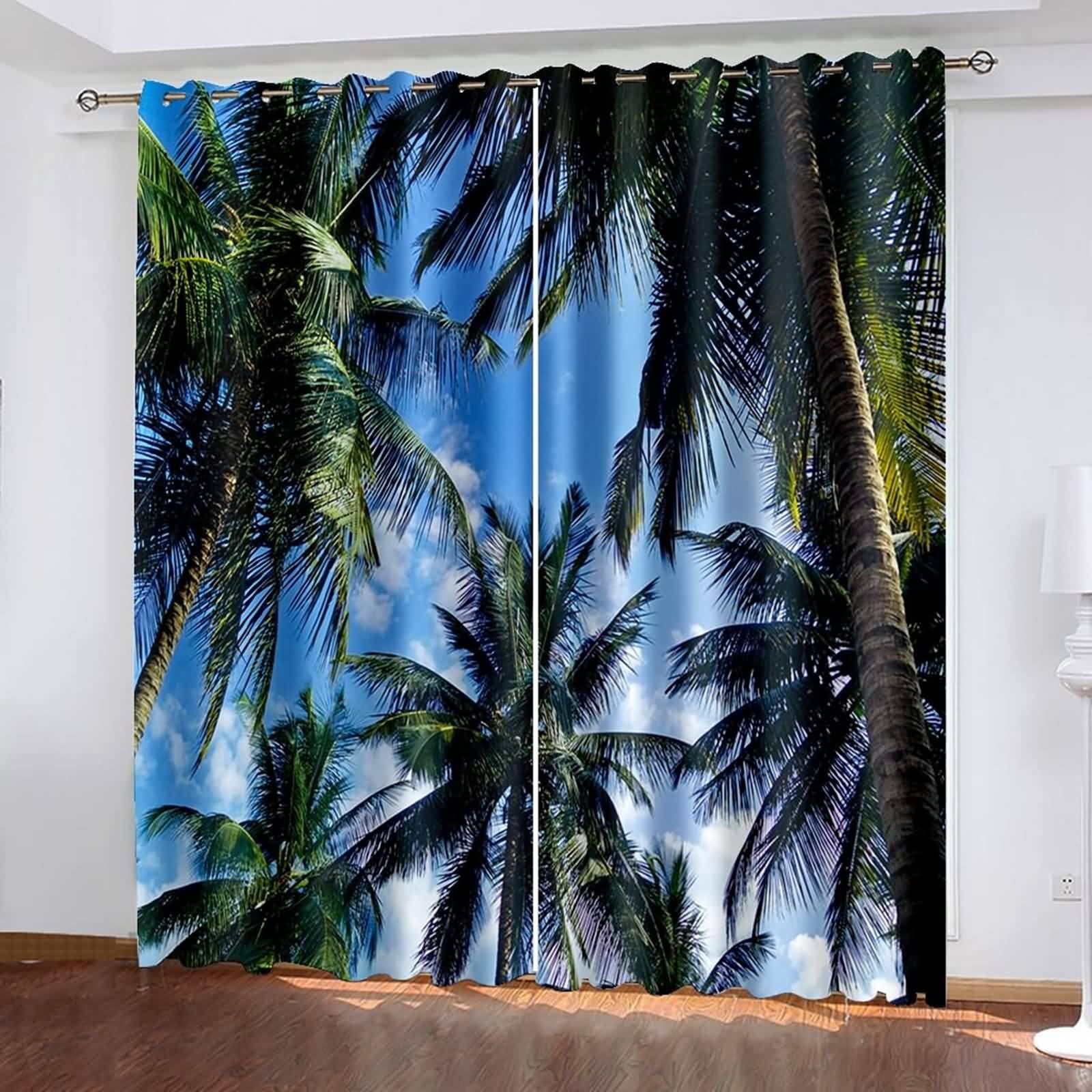 Verdunklungsvorhänge mit Ösen, 234x244cm Blau Grün Blauer Himmel und Kokospalmen Vorhang für Schlafzimmer/Wohnzimmer