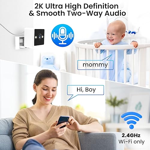 Miniatura 2 de Cámara interior, cámaras 2K para seguridad en el hogar con visión nocturna a color y sirena, audio de 2 vías para mascotaperrobebéniñera, cámara