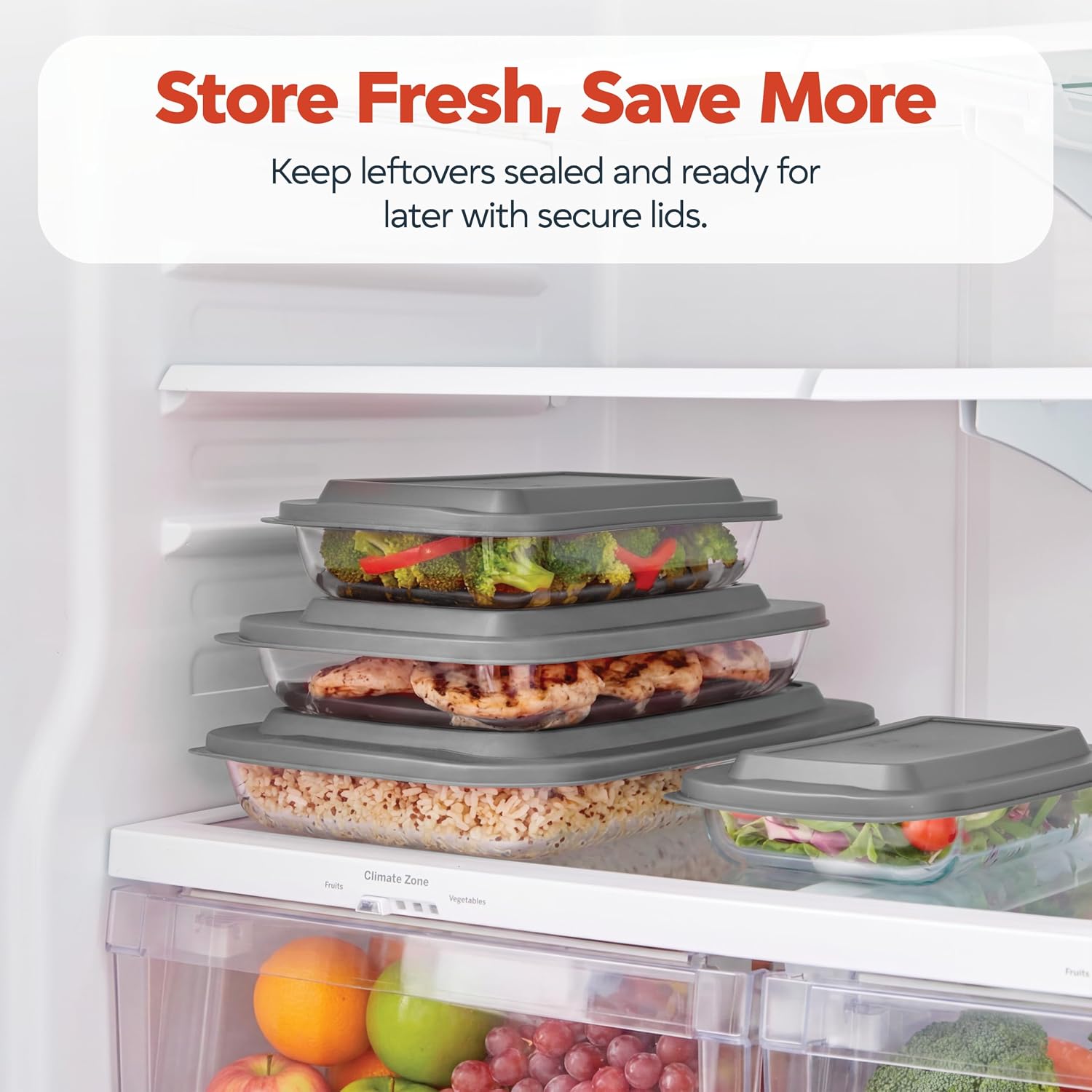 Pexo 8 Piece Glass Baking Dish Set with Plastic Lids, With Silicone Handles for Easy Grip (1.06QT, 1.69QT, 2.32QT, 3.17QT), Clear Glass Casserole Dishes for Oven, Airtight Lids, Glass Bakeware, Freezer, Oven, and Dishwasher safe (Gray)