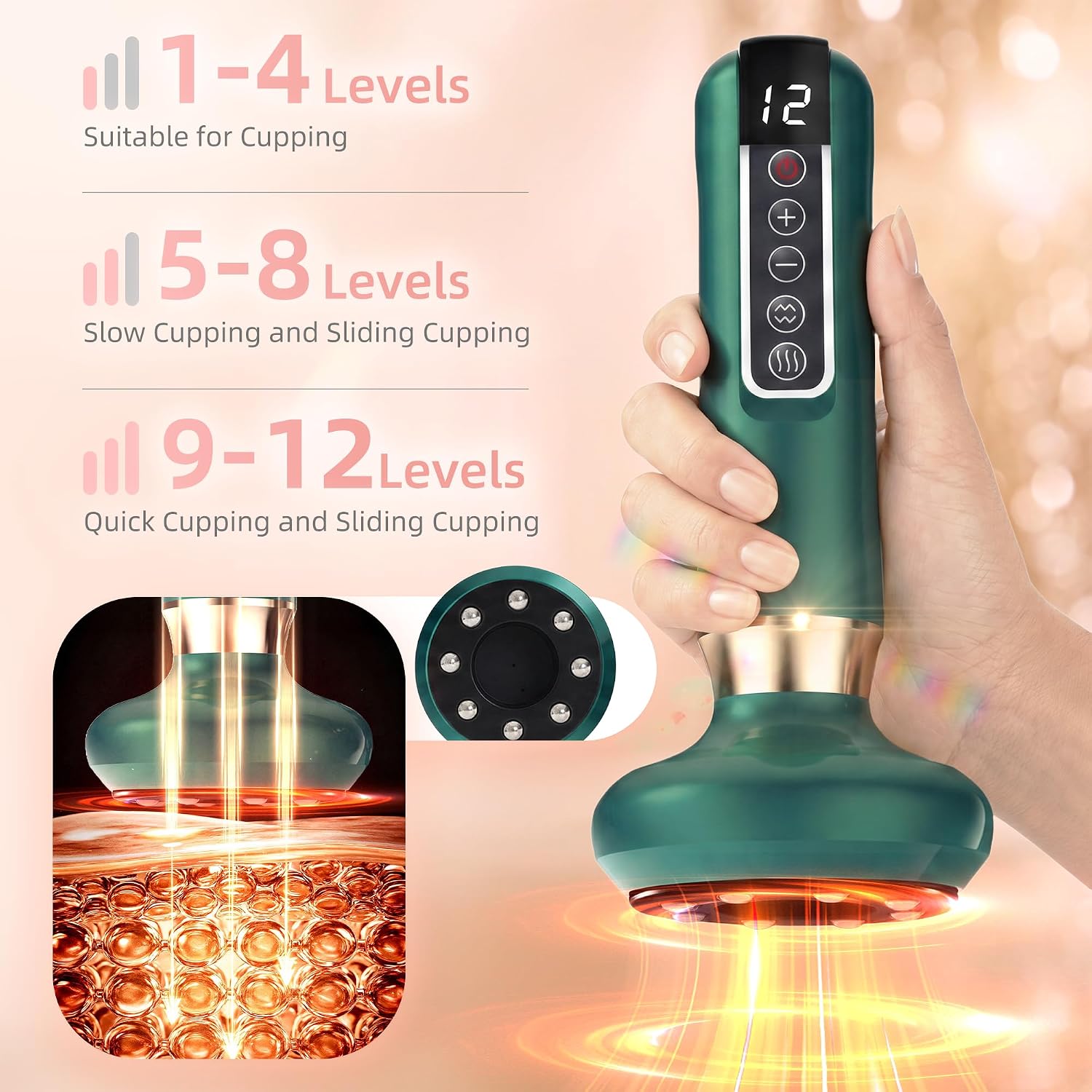 Milow GlowFit 2.0 Cellulite Massager, Electric Cupping Device with 12 Suction Modes, Handheld Body Massager for Cellulite Reduction, Lymphatic Drainage, Home Use for Arms Legs Back (White)