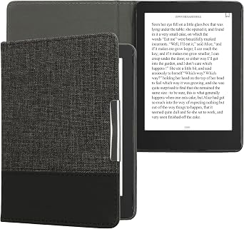 kwmobile Case متوافق مع Kobo Aura Edition 2 - غطاء قارئ إلكتروني من جلد البولي يوريثان والقماش - أنثراسايت/أسود