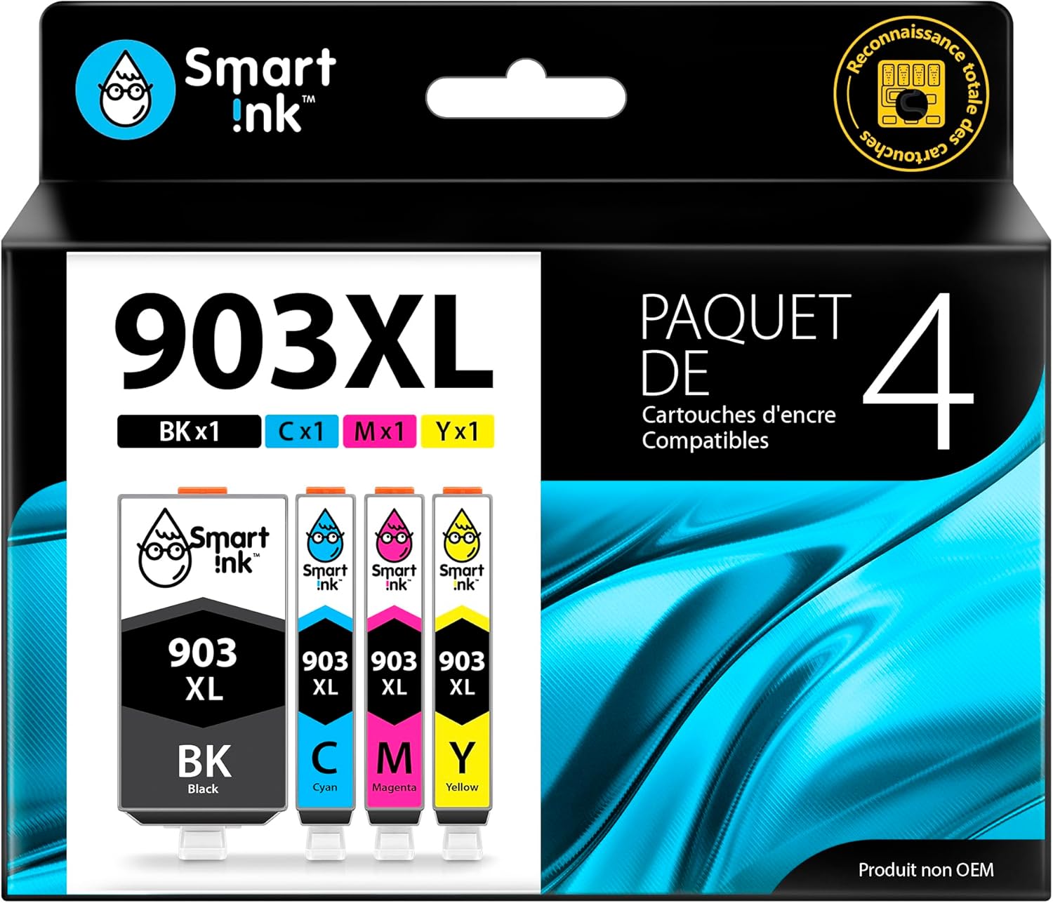 Lot De 4 Cartouches HP Originales 903 Et 903 XL – Couleur Cyan – Dates Expirées 2022 Mais Non Déballées