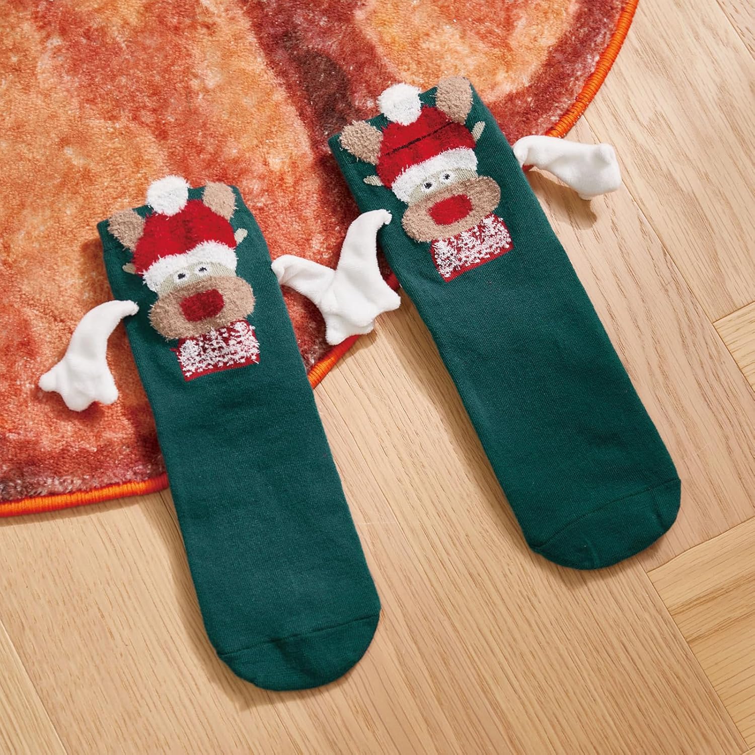 Honganda Funny Couple Socks - Fuzzy Bear Christmas Magnetic Mid-Calf Socks for Women & Men - Novelty Xmas Gift - Image 2