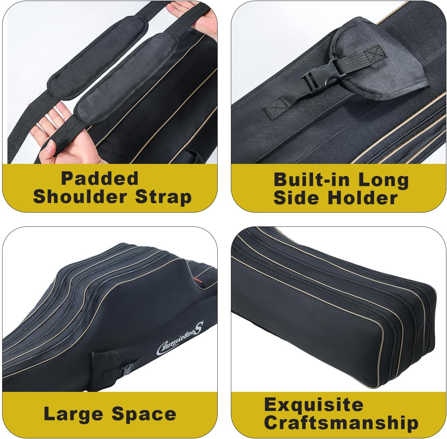Sougayilang Fishing Rod Case, 3 Layers Organizer Pole Storage Bag Fishing Rod and Reel Carrier Organizer for Travel-135cm/53in-Black