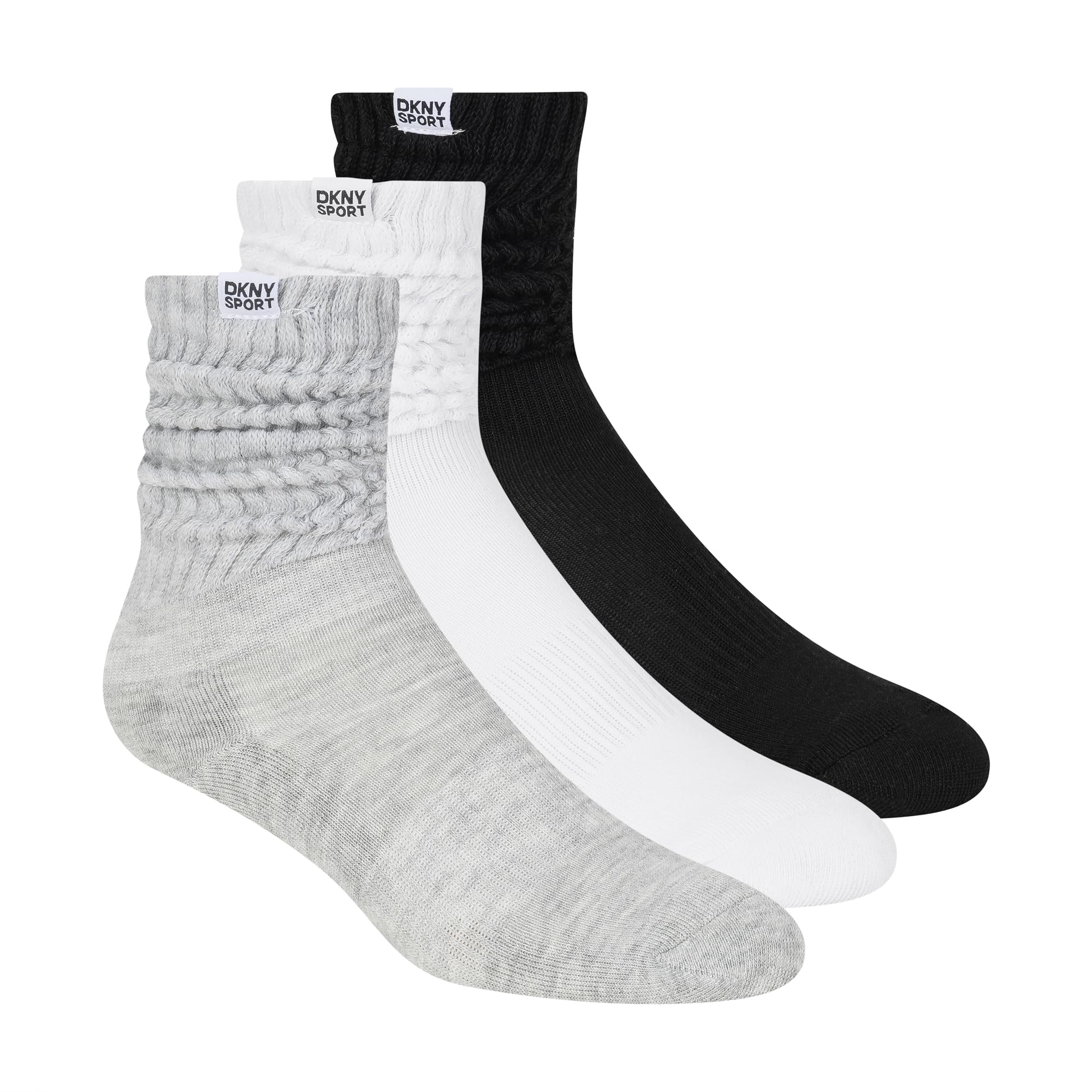 DKNY Women's 3 Pack Slouch Crew Socks, Grey/White/Black, 8-10 UK