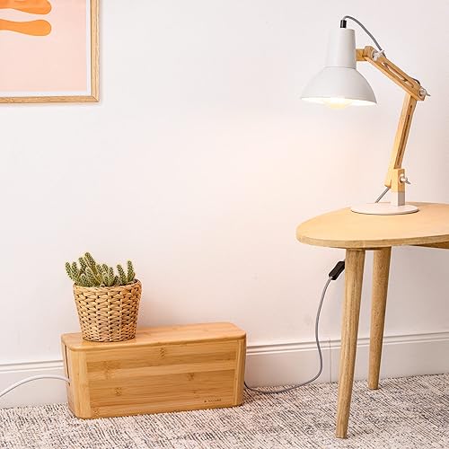 Miniatura 3 de Navaris Caja de ordenamiento de cables  Caja de almacenamiento de cables de bambú organizador para cables, enchufes de extensión, cargadores y