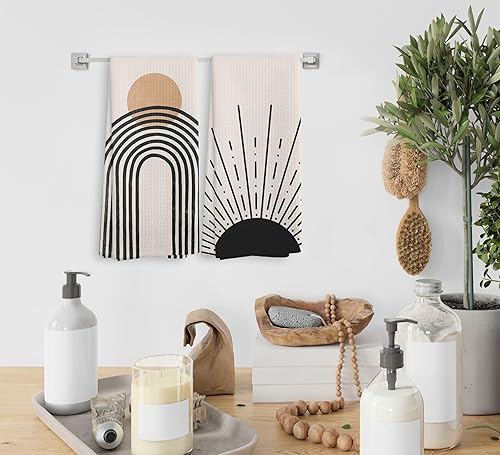 Miniatura 4 de Toallas de Cocina y Paños de Cocina Boho Negro Amanecer Sol Arcoíris, Toallas de Mano Absorbentes de Secado para Cocina y Baño, Toallas de Té Boho,
