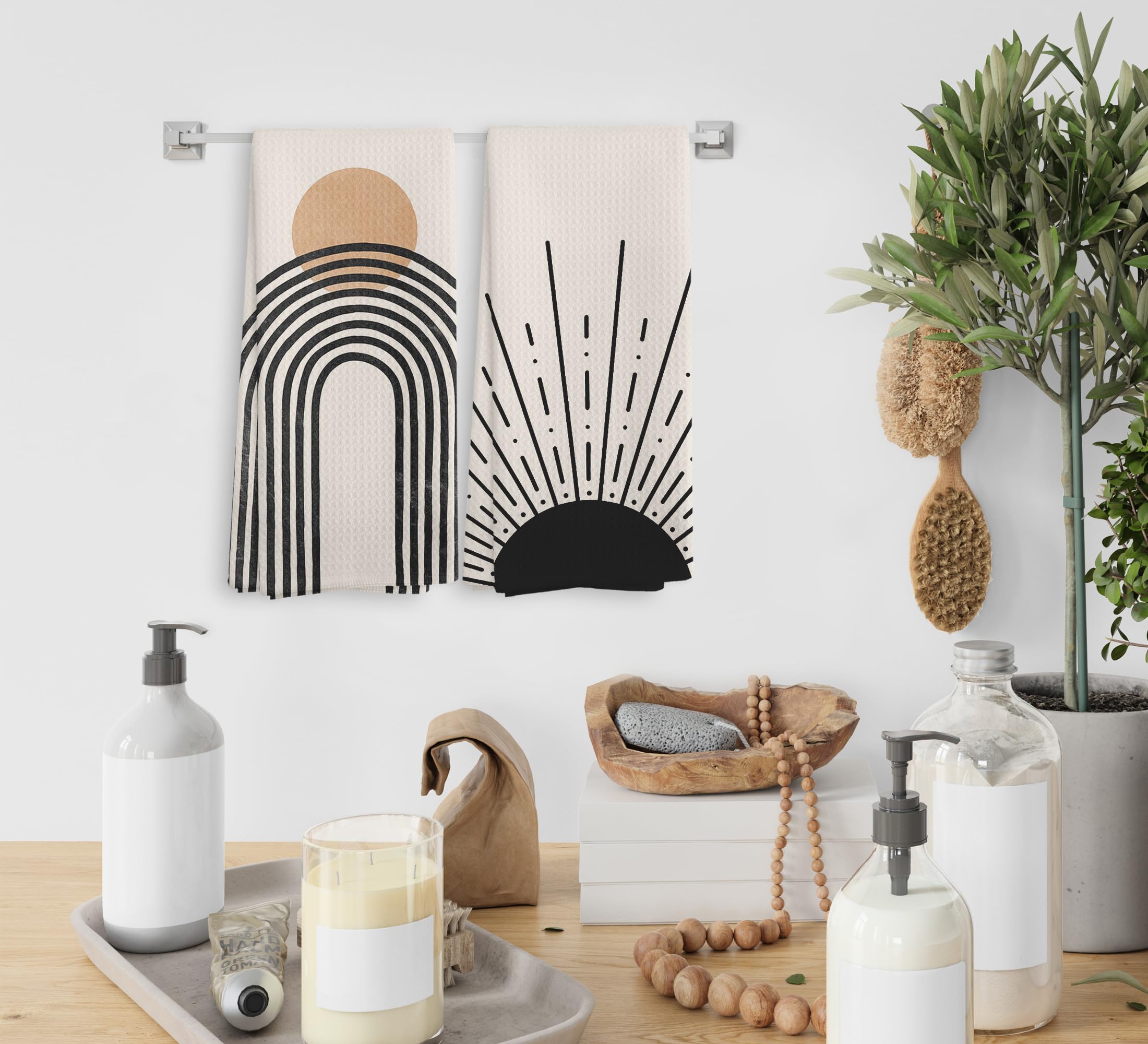 Torchons Cuisine Gothiques Lot De 2 - 40x60cm - Design Squelette Lune - Polyester - Clips Inclus