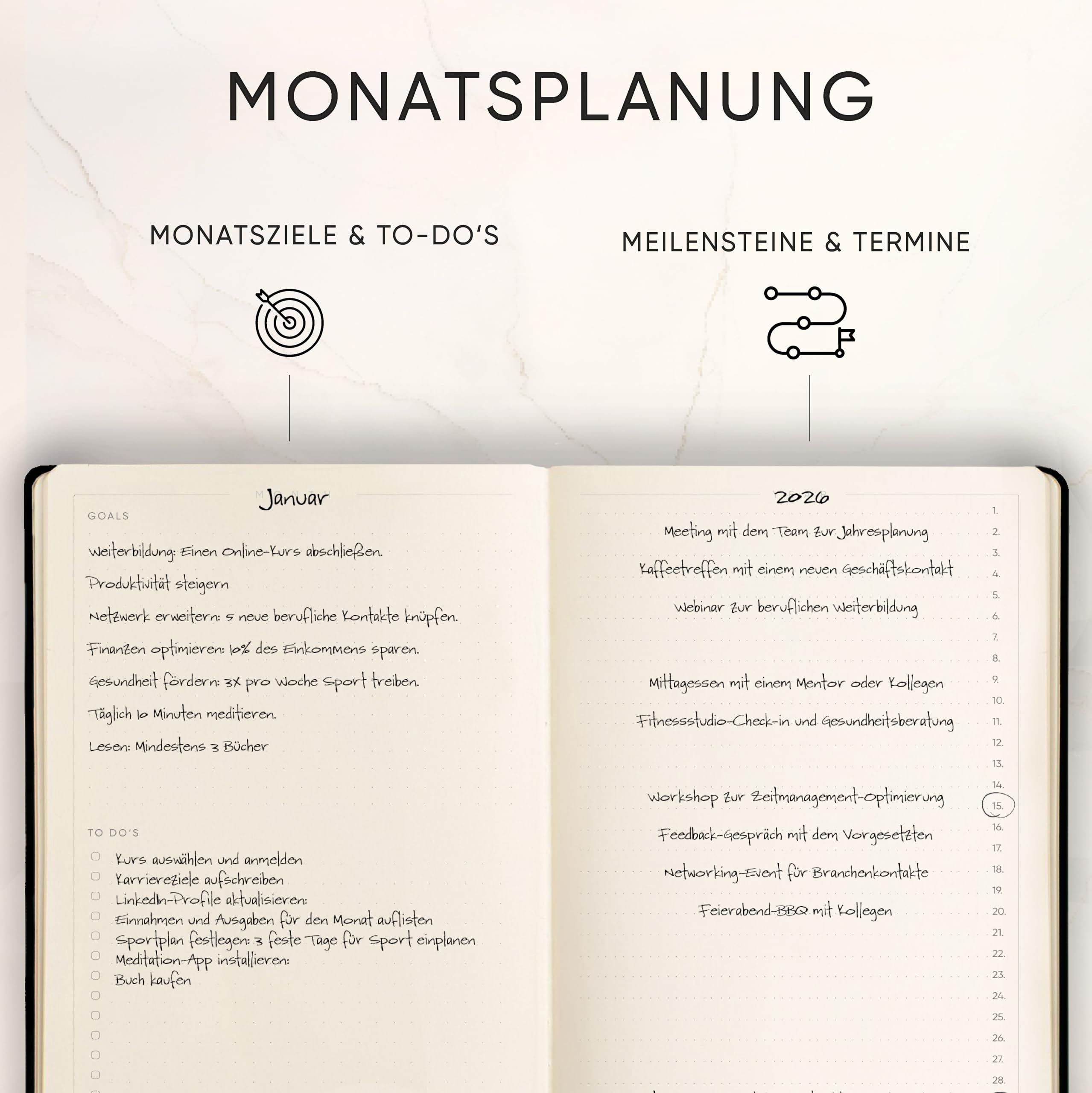 NORTHERN NOTES Planner A5 - Premium Soft Cover Made of Faux Leather Undated Daily, Weekly & Monthly Planning. More Focus, Productivity & Clarity for Your Year - Image 4