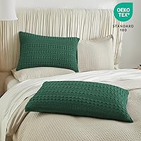 Vista 297 de PHF Fundas de almohada 100% algodón con tejido de gofre de 24 x 24 pulgadas, paquete de 2 fundas cuadradas para decoración elegante del hogar, sin