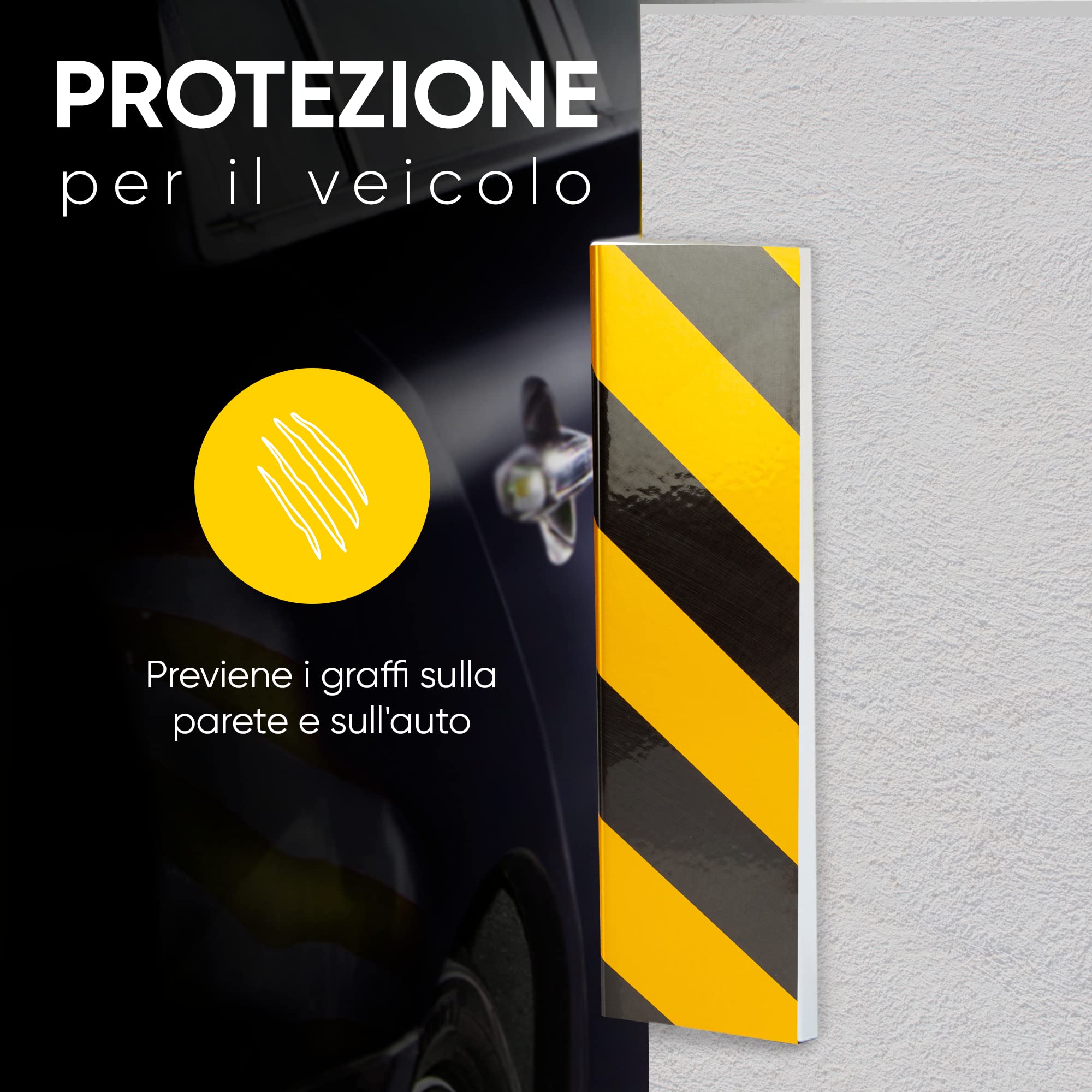 NURADA Paracolpi Garage. Protezione Portiere Auto. Pack 4. Paracolpi Portiere Auto. Paraspigoli Angolari. Angolari per Muro. Paraspigoli Gommapiuma. 40x20x2cm (Giallo riflettente)