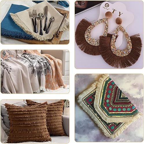 Miniatura 8 de 27.34 yardas9.8in marrón coco, flecos de poliéster, borde de encaje, 58 pulgadas de ancho, cintas trenzadas de algodón con tarjeta de papel, borde