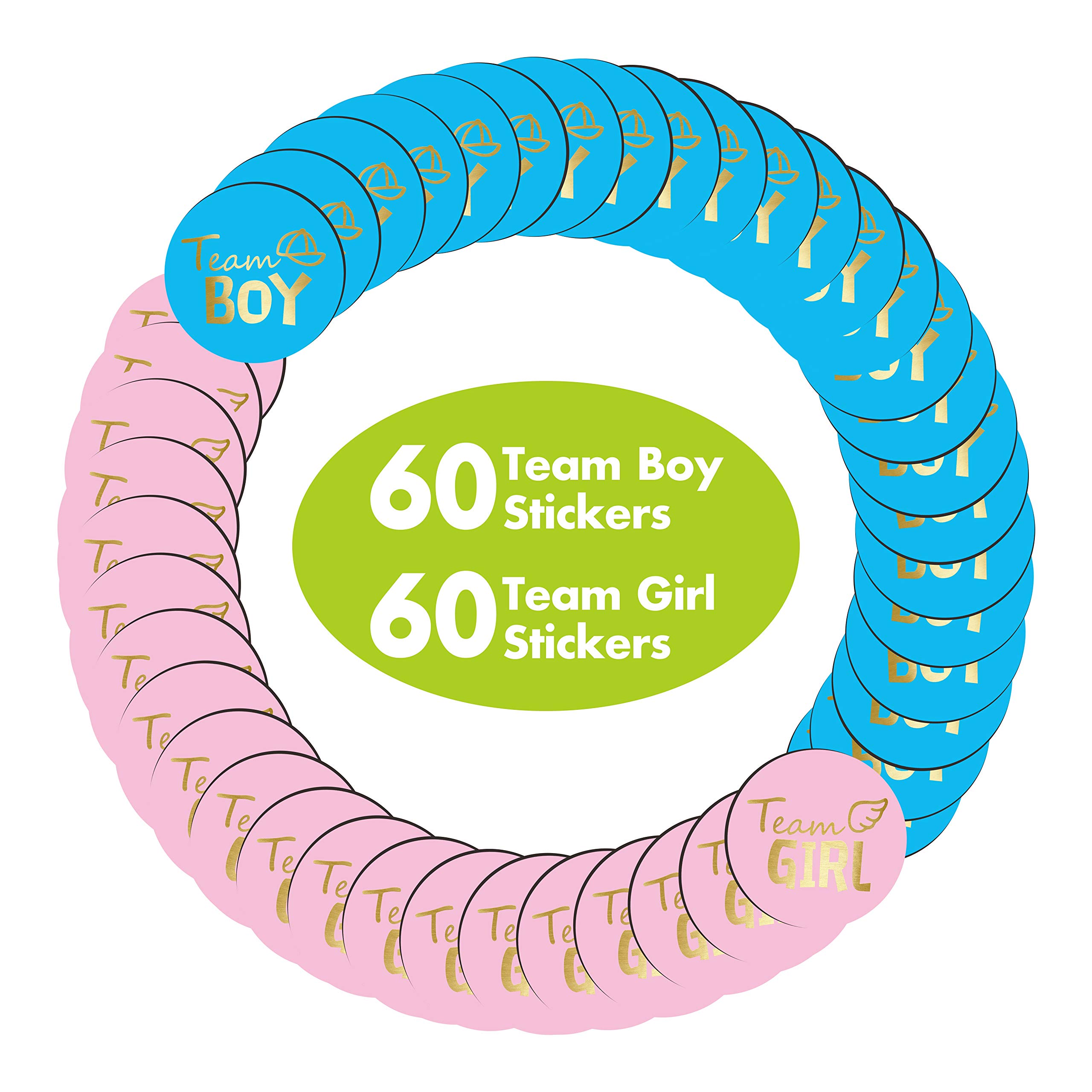 120 PCS Gender Reveal Party Round Stickers Boy and Girl Team Labels Baby Shower Tags Gold Foil Character (Each Measures 2" in Diameter)