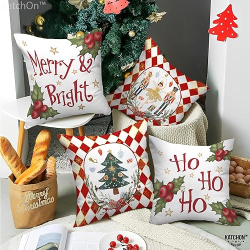 Miniatura 5 de KatchOn, Fundas de almohada navideñas de cascanueces de 18 x 18 pulgadas, paquete de 4, fundas de almohada navideñas, decoraciones navideñas de Ho,