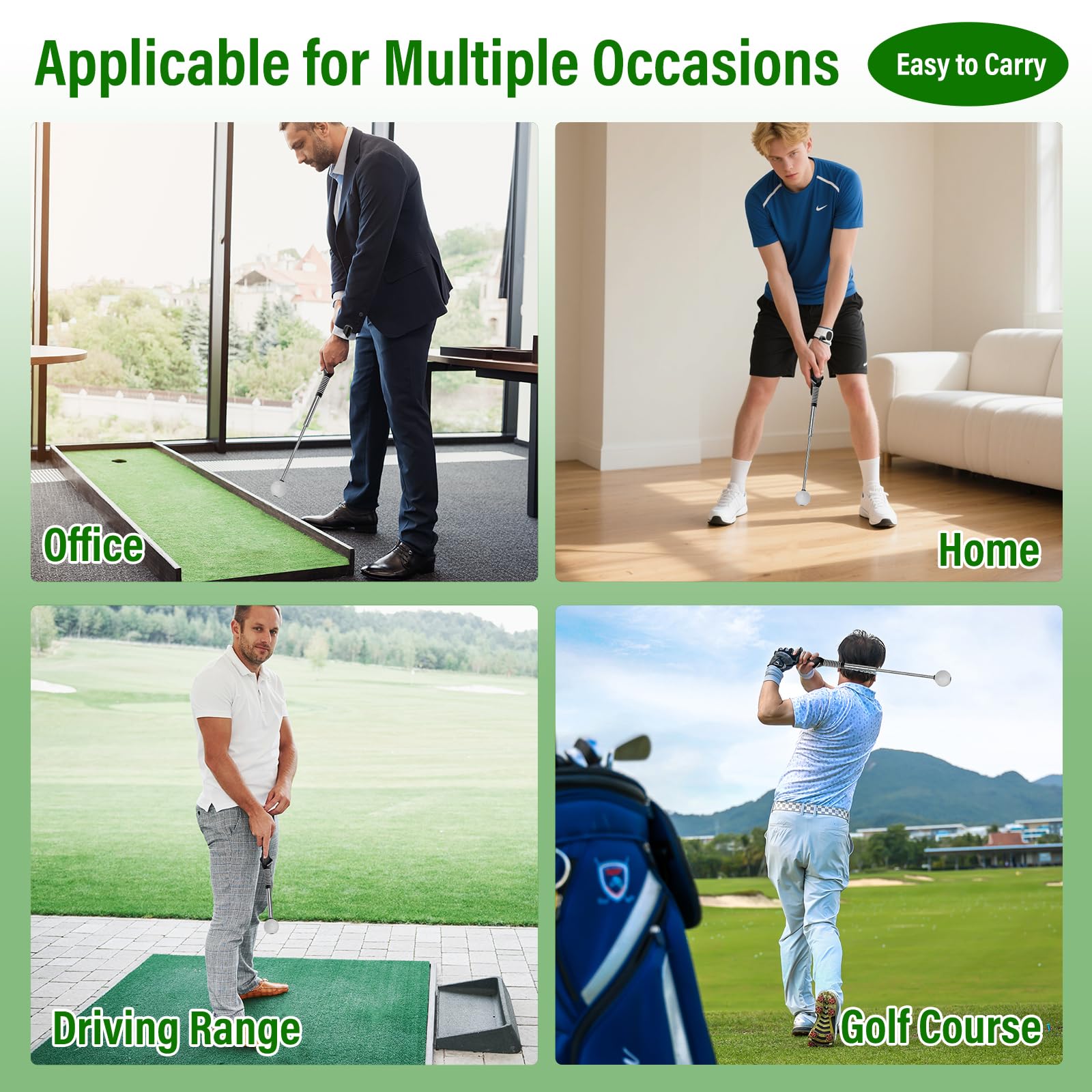 Golfschwung Trainer Set – Verstellbare & Einziehbare Golf Trainingshilfe mit klick-Feedback & Armband zur Haltungskorrektur – Für Männer, Frauen & Kinder, Indoor/Outdoor, Tempo & Chippen
