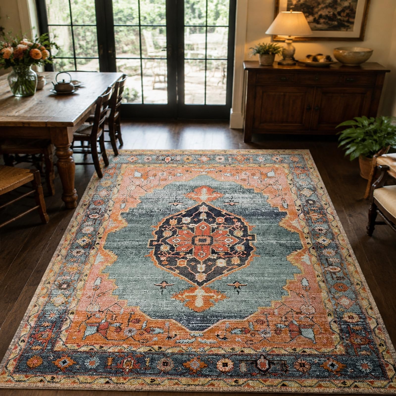Housse de chaise salle a manger orange et tapis salon 70x100