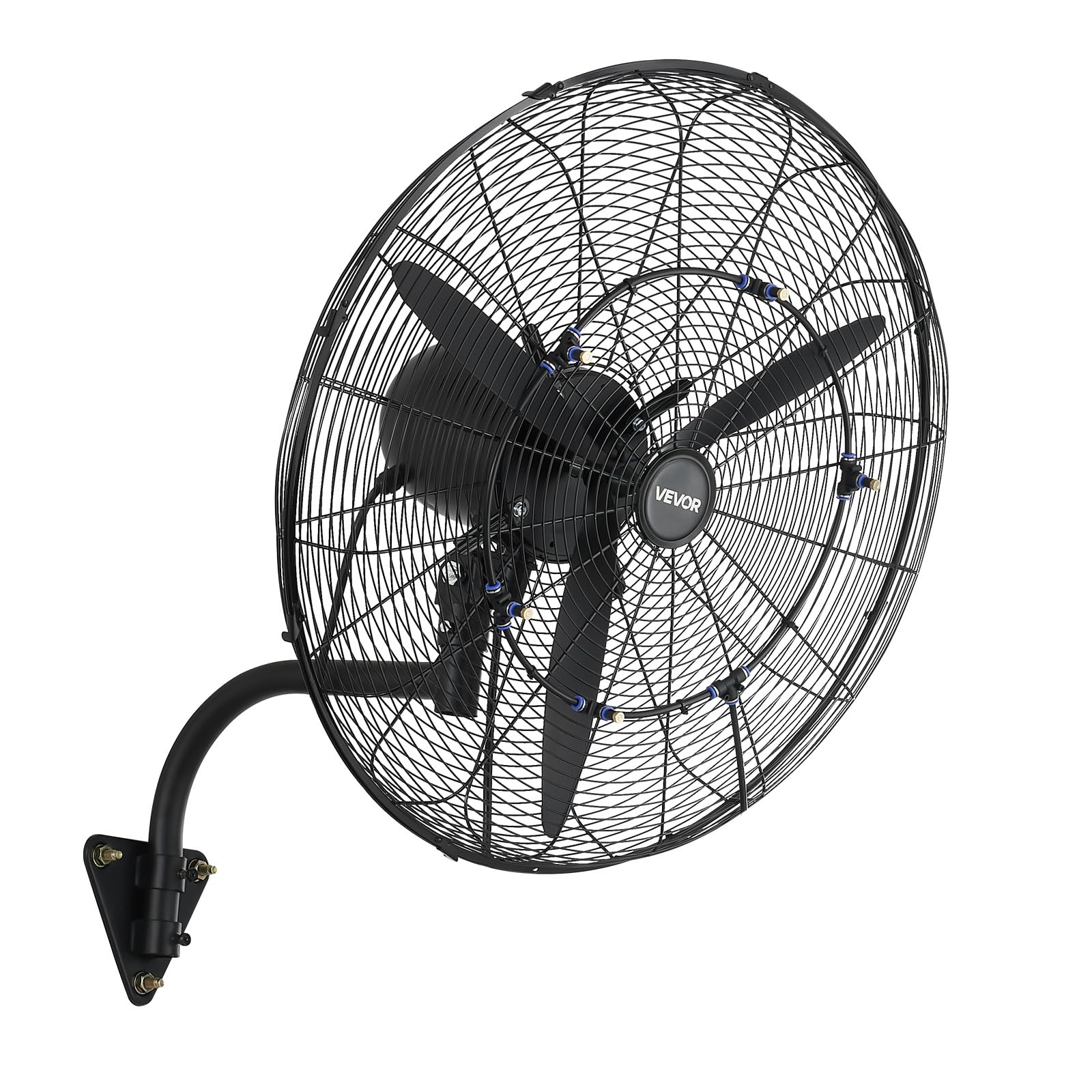 VEVOR Ventilador de Pared con 3 Velocidades, Nebulización, Motor de Cobre, IP44, Ángulo Ajustable, Ventilador Industrial Oscilante de Acero al Carbono para Exterior, Taller, Invernadero, Ganadería