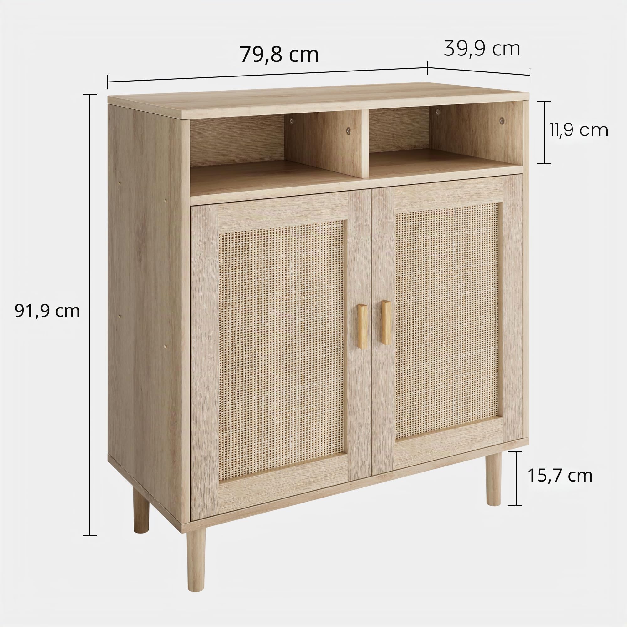 Credenza buffet moderna in rattan per cucina, soggiorno o ingresso – Ante e mensole aperte, ideale come mobile TV, coffee bar o armadio sala da pranzo, 36/63 pollici – Design compatto, Single