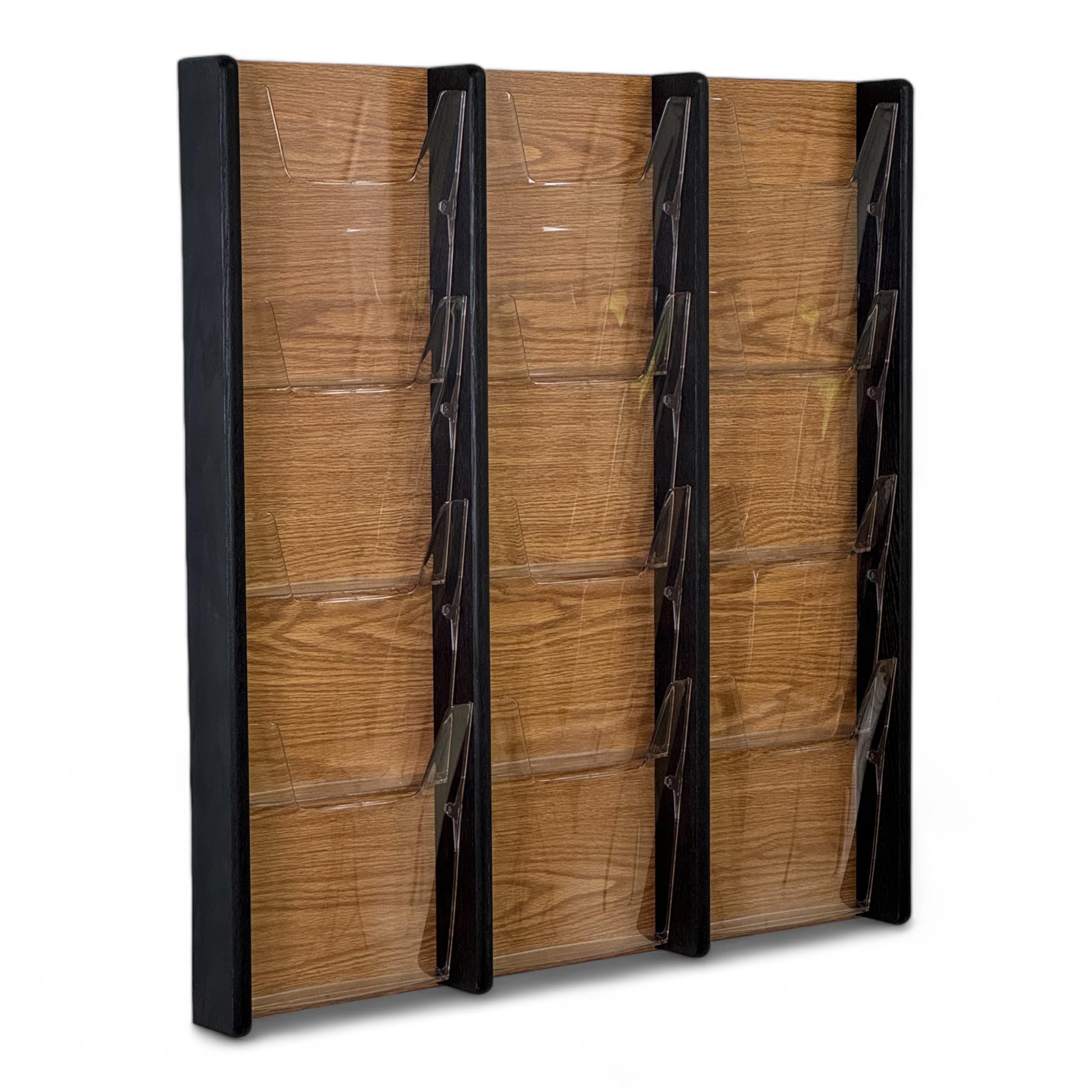 Wooden Mallet Stance 12 Pocket Wall Display Magazine Rack, Black/Light Oak