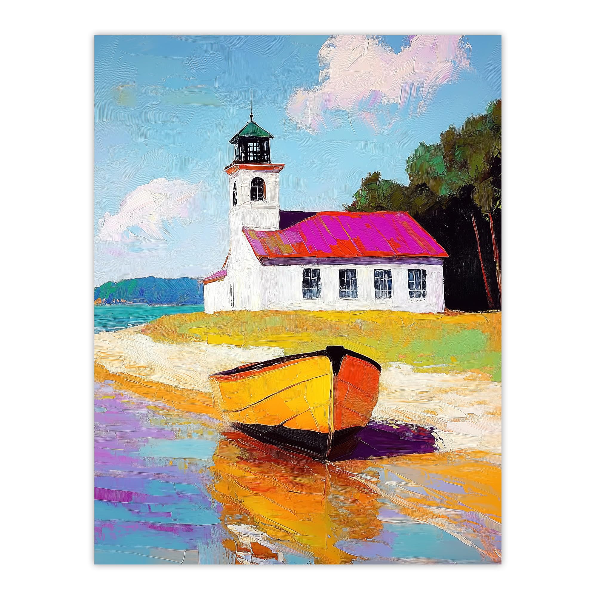 Artery8 Boat by Small German Chapel Coastal Landscape Living Room Extra Large XL Wall Art Poster Print