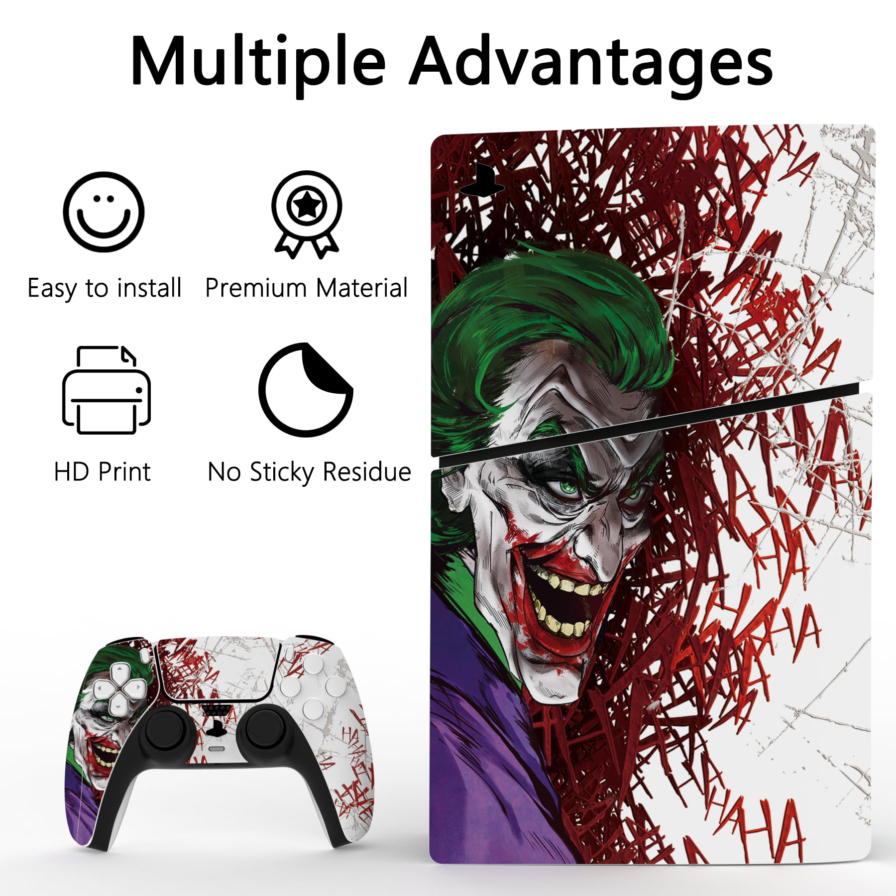 PlayVital Naklejka Akcesoria do ps5 Slim Konsola Zestawy Skórek do ps5 Slim Disc Edition Sticker do ps5 Kontroler&Stacja ładowania&Zestaw Słuchawkowy&Media Remote-Klaun Hahaha