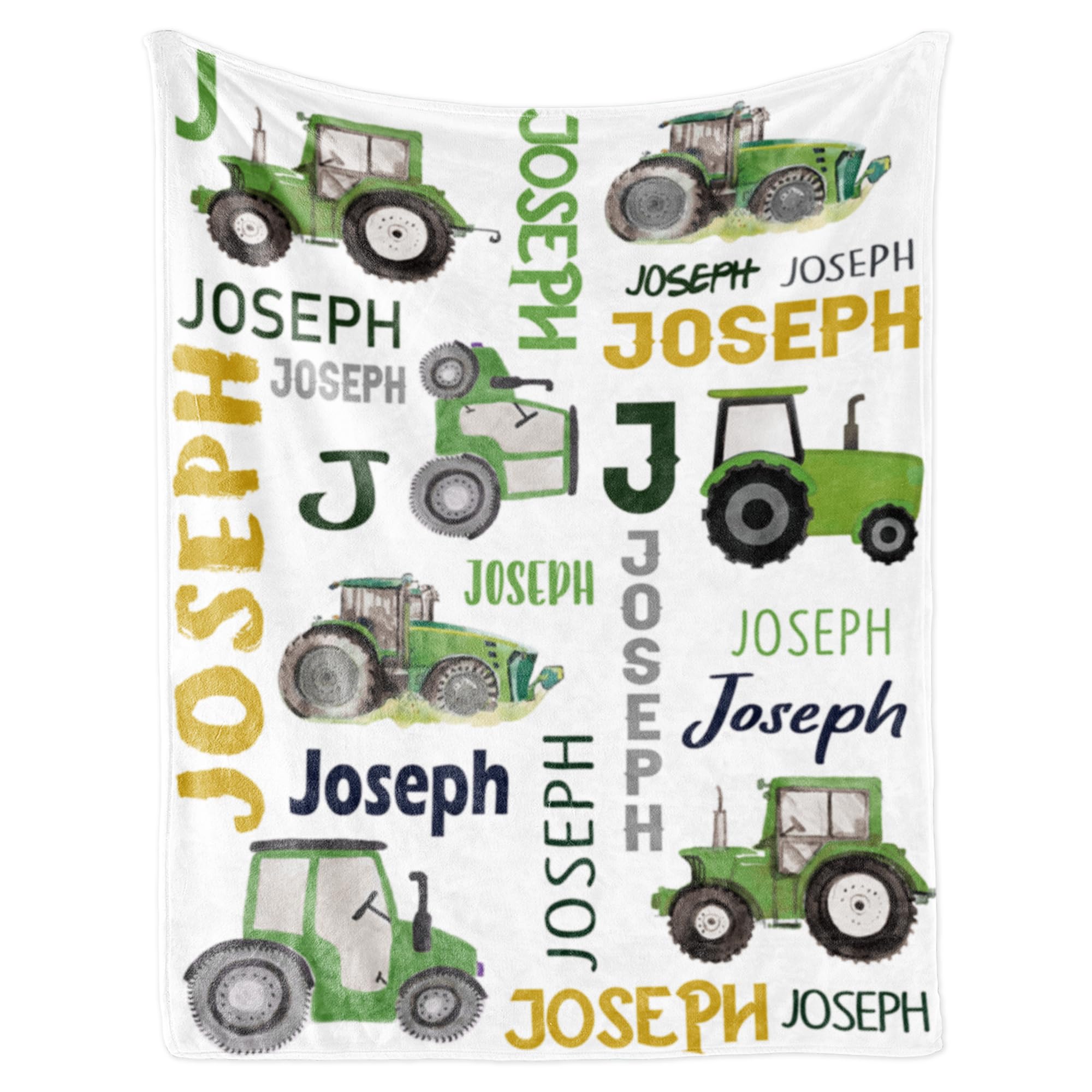 Personalized Tractor Blanket with Name for Baby Boys, Custom Name Blanket Trucks for Kid, Soft Flannel Toddler Blankets Customized Gift for Newborn Baby Shower Birthday-30 x40
