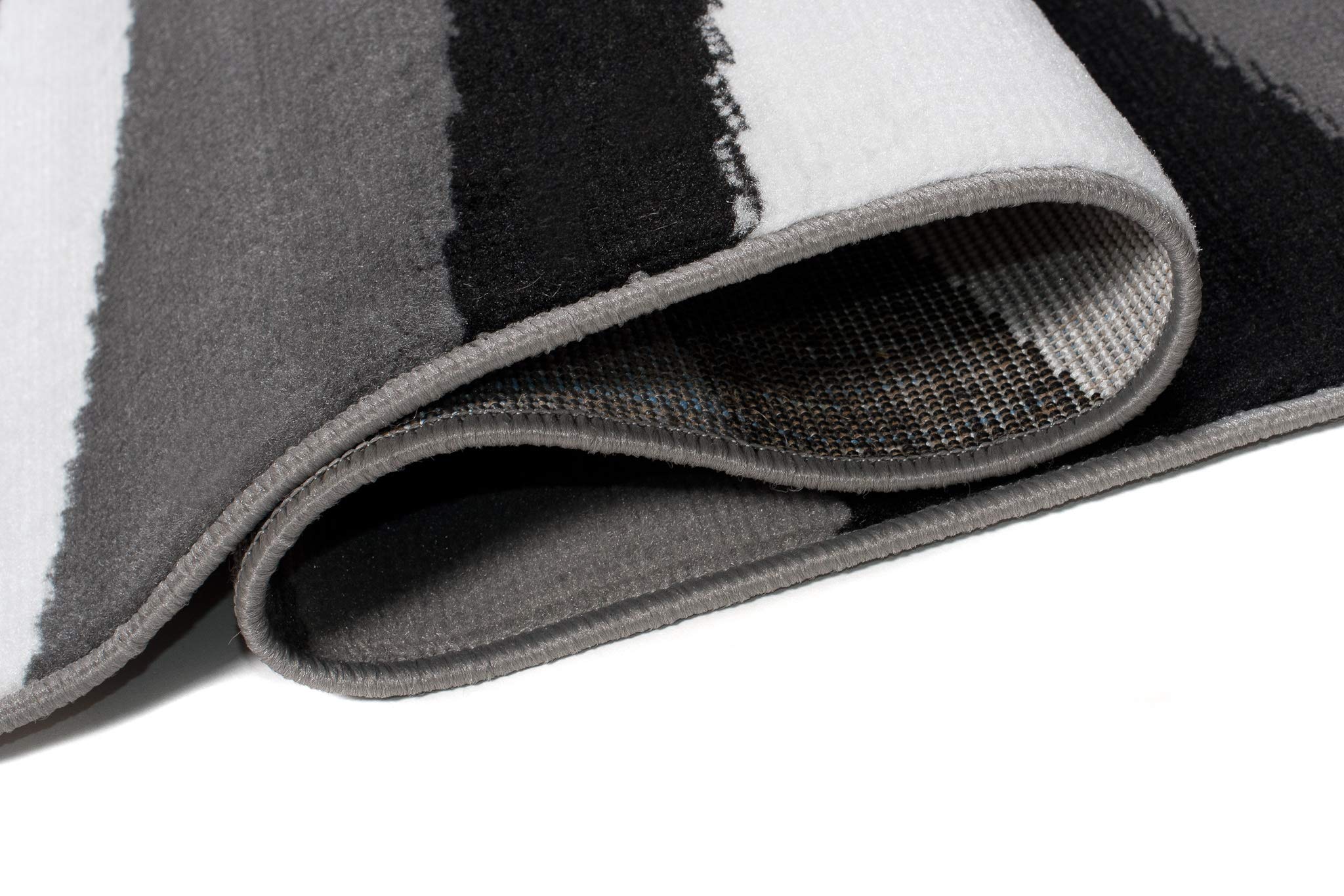 TAPISO Maya Teppich Kurzflor Grau Schwarz Streifen Gestreift 200 x 250 cm | Modern Design Weiß Wohnzimmer Schlafzimmer Büro oeko-tex