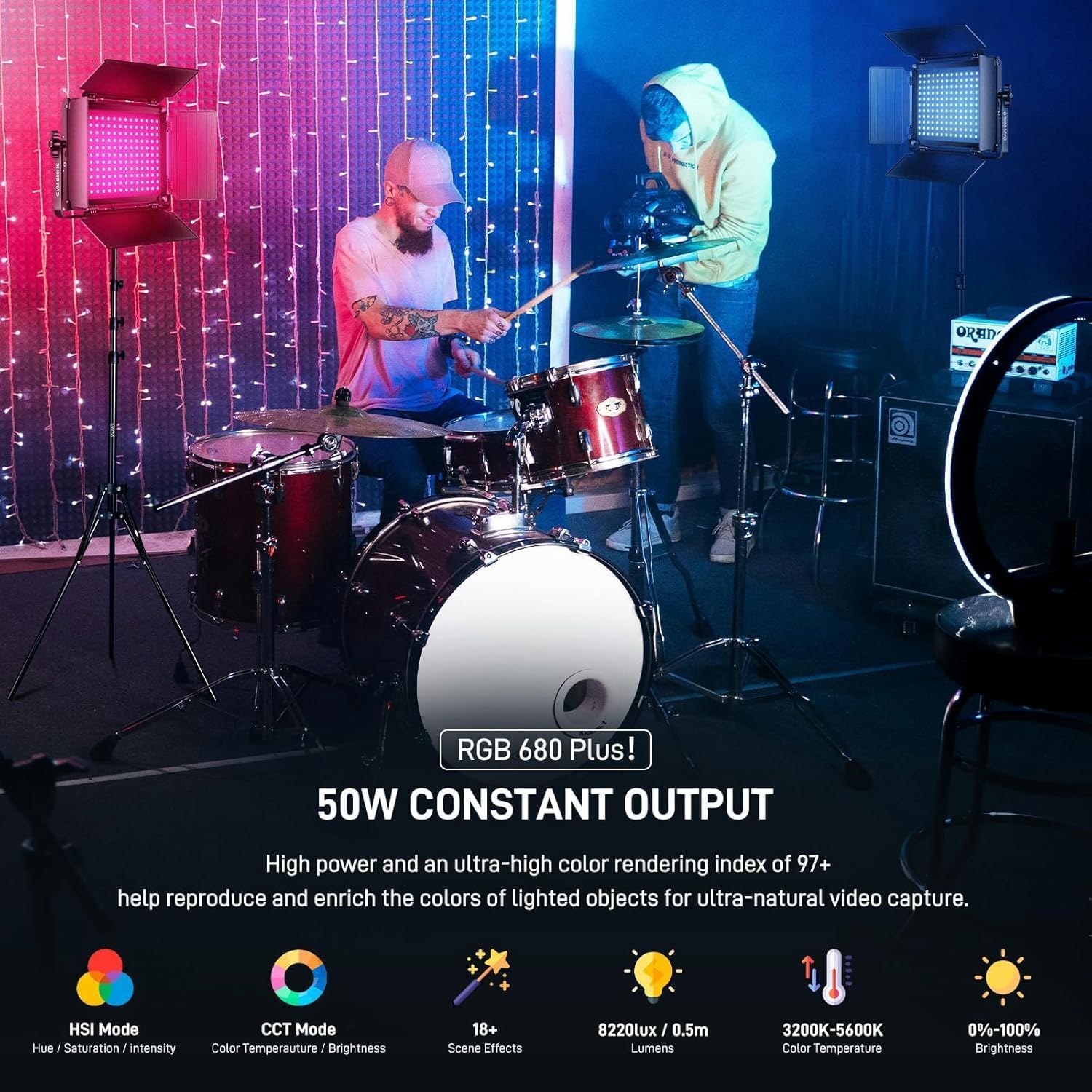 GVM - Kit de luz LED RGB para Video, iluminación de fotografía Regulable con Control de aplicación, 680RS 50W, Paquete de 3 Paneles de luz LED para Estudio de Youtube, grabación de Video, Juegos,