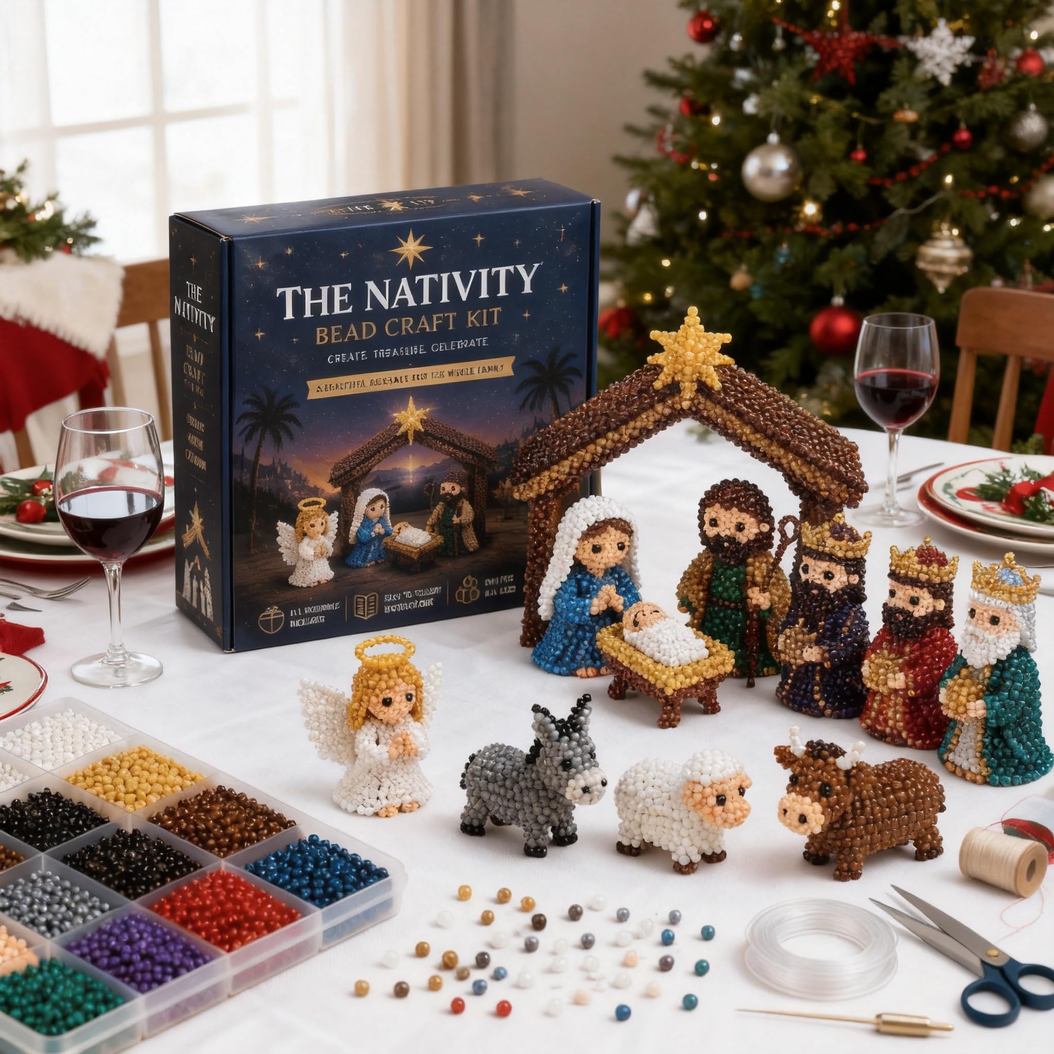 Hamosky Kit fai da te con perline 3D a forma di animale, con perline 3D fatte a mano, kit fai da te per principianti, con istruzioni passo passo per adolescenti (scena del presepe)