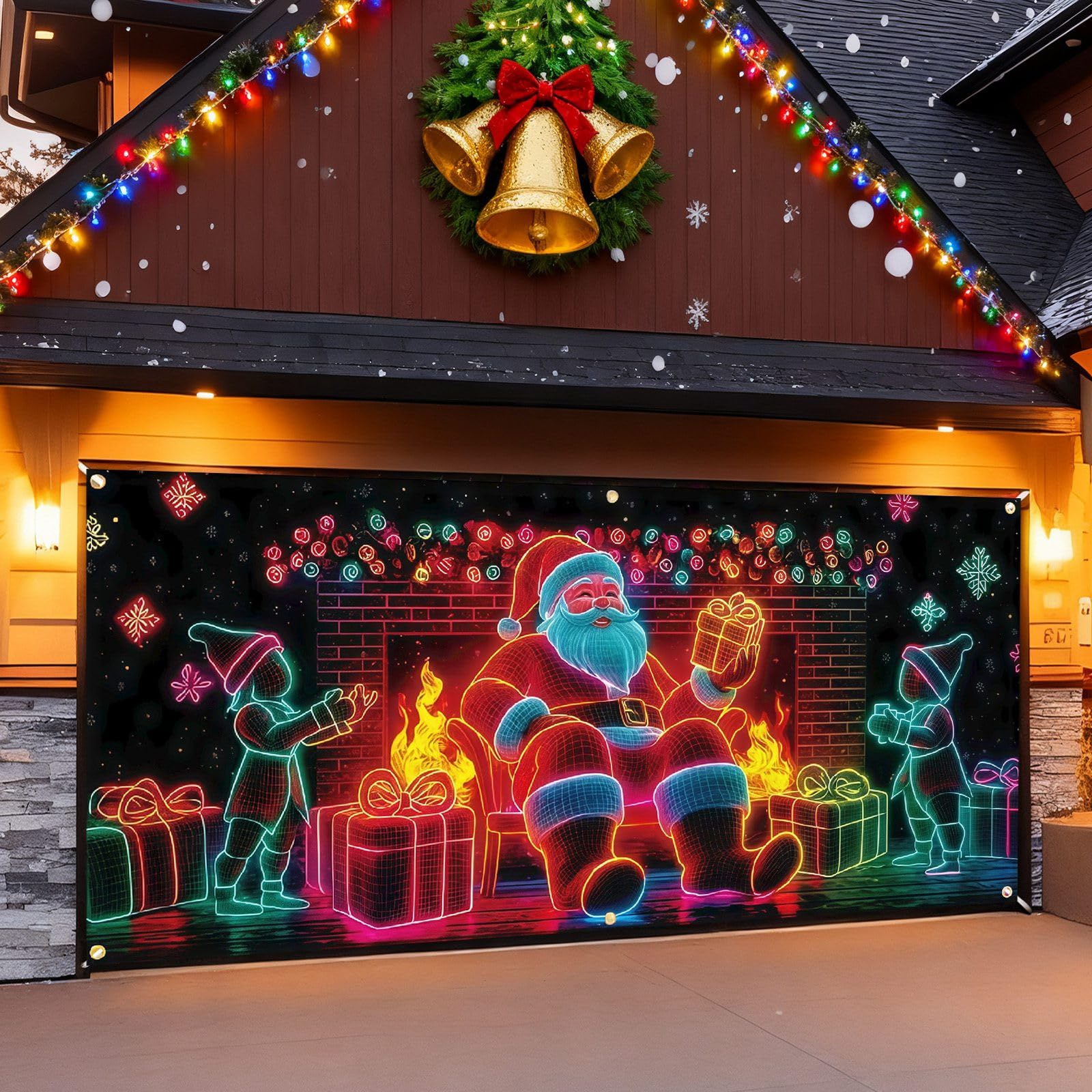Banner de Papá Noel para garaje, bonito aspecto de Papá Noel, una imagen y alegría para tus vacaciones.