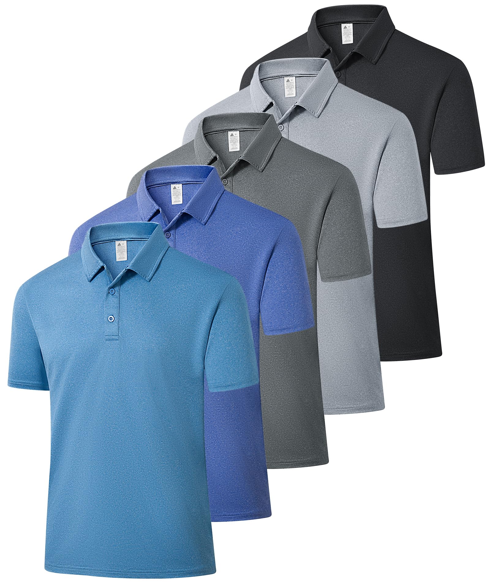 ZITY 5 Pack Mens Polo Shirts Short Sleeve Casual Performance Moisture Wicking Golf Shirt